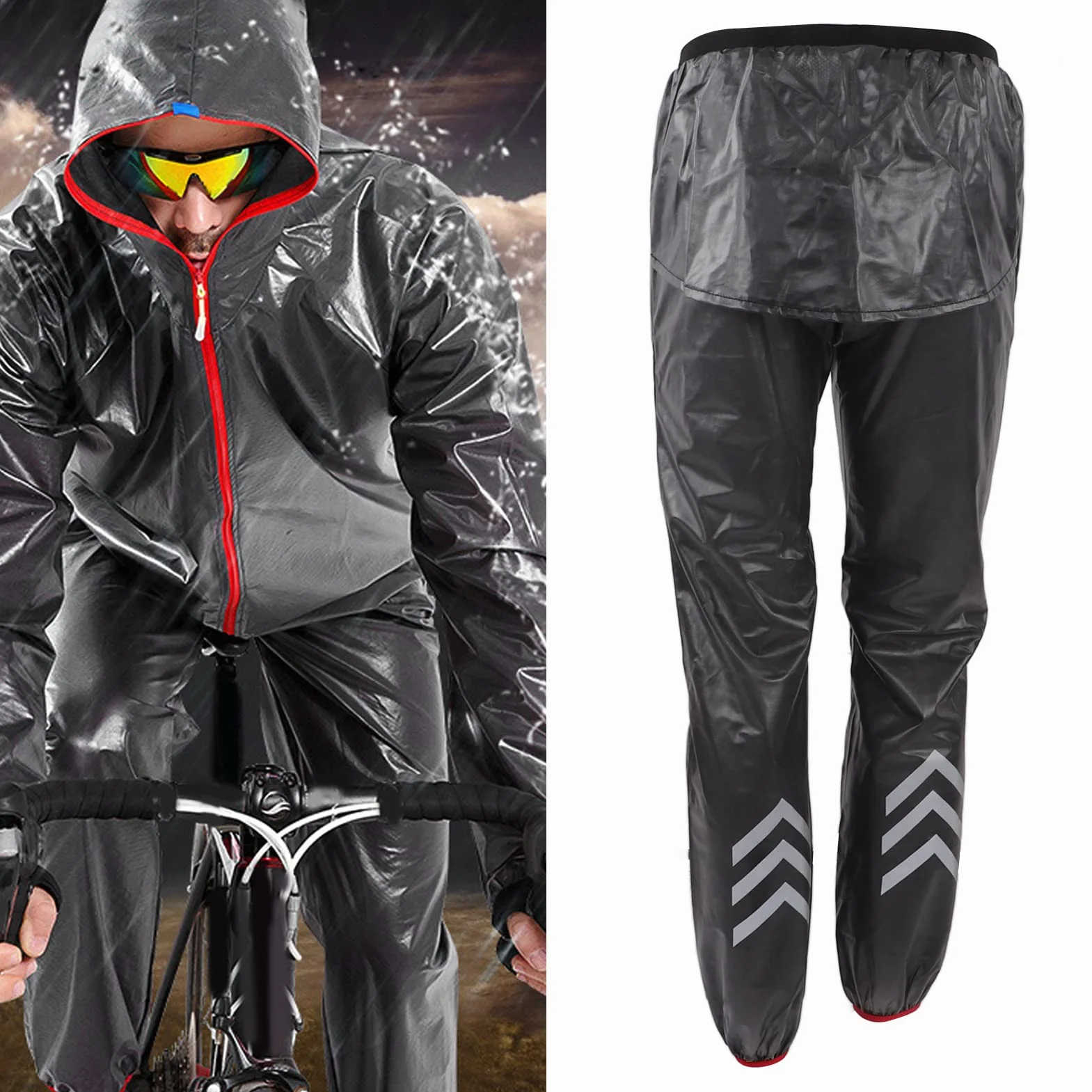 Pantalones de Lluvia Reflectantes Impermeables Gris Oscuro para Ciclismo