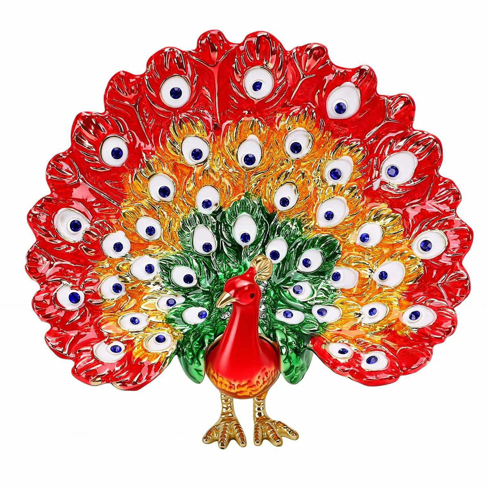 Luocute Caja de Baratija de Pavo Real Esmaltada, Joyero Pintado a Mano con Diamantes de Imitación y Cierre Magnético, para Decoración del Hogar (rojo)