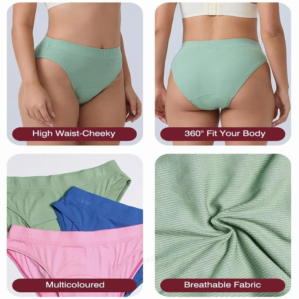 Paquete de 4 Bragas Menstruales de Algodón Absorbentes para El Período de Flujo Abundante Ropa Interior Posparto para Adolescentes A Prueba de Fugas Bragas Transpirables Multicolor S