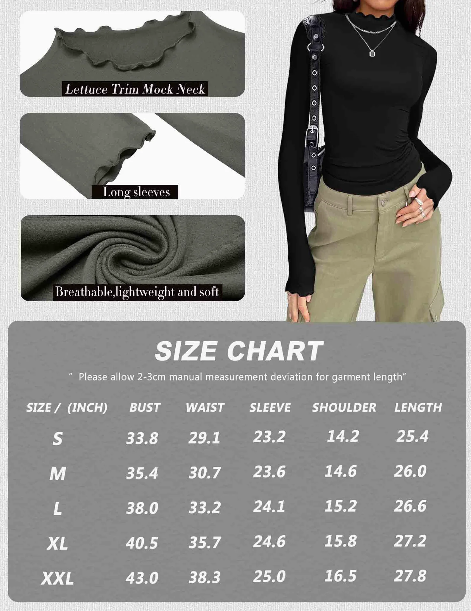 Ekouaer Camiseta Interior Térmica Manga Larga Mujer Conjunto de 3 Camisetas con Cuello Alto Basica Top Suave Ligera Jersey Básico Tops