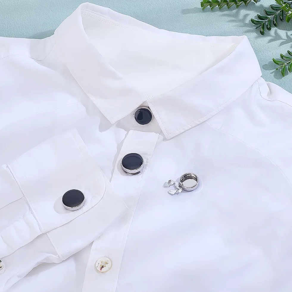4 piezas de 2 estilos cubiertas de botones para camisas de hombre, gemelos redondos planos de latón negro puños de camisa herrajes para accesorios de ropa