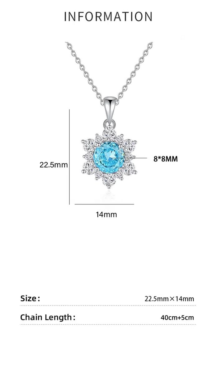 Collar de oro blanco de 9 K/14 K/18 K con rubí rojo de laboratorio, colgante de flores, 45 cm, Oro blanco 375 de 9 quilates, Moissanita Laboratorio Creado Aguamarina Moissanite