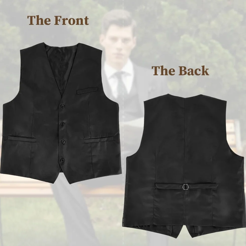 Chaleco Formal Hombres Negro con Bolsillo Traje Elegante Boda Fiesta