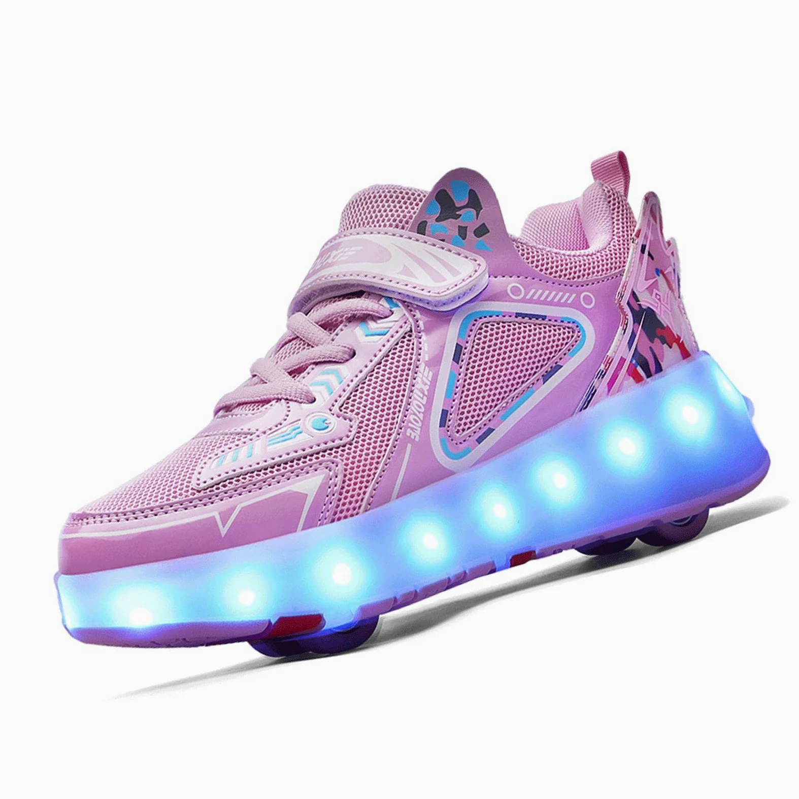TECDOTO Zapatillas con Ruedas, USB Recargable Zapatos de Patines para Niños Niñas Niños Regalo Luz LED 4 Ruedas Zapatos Patines,Pink-38EU
