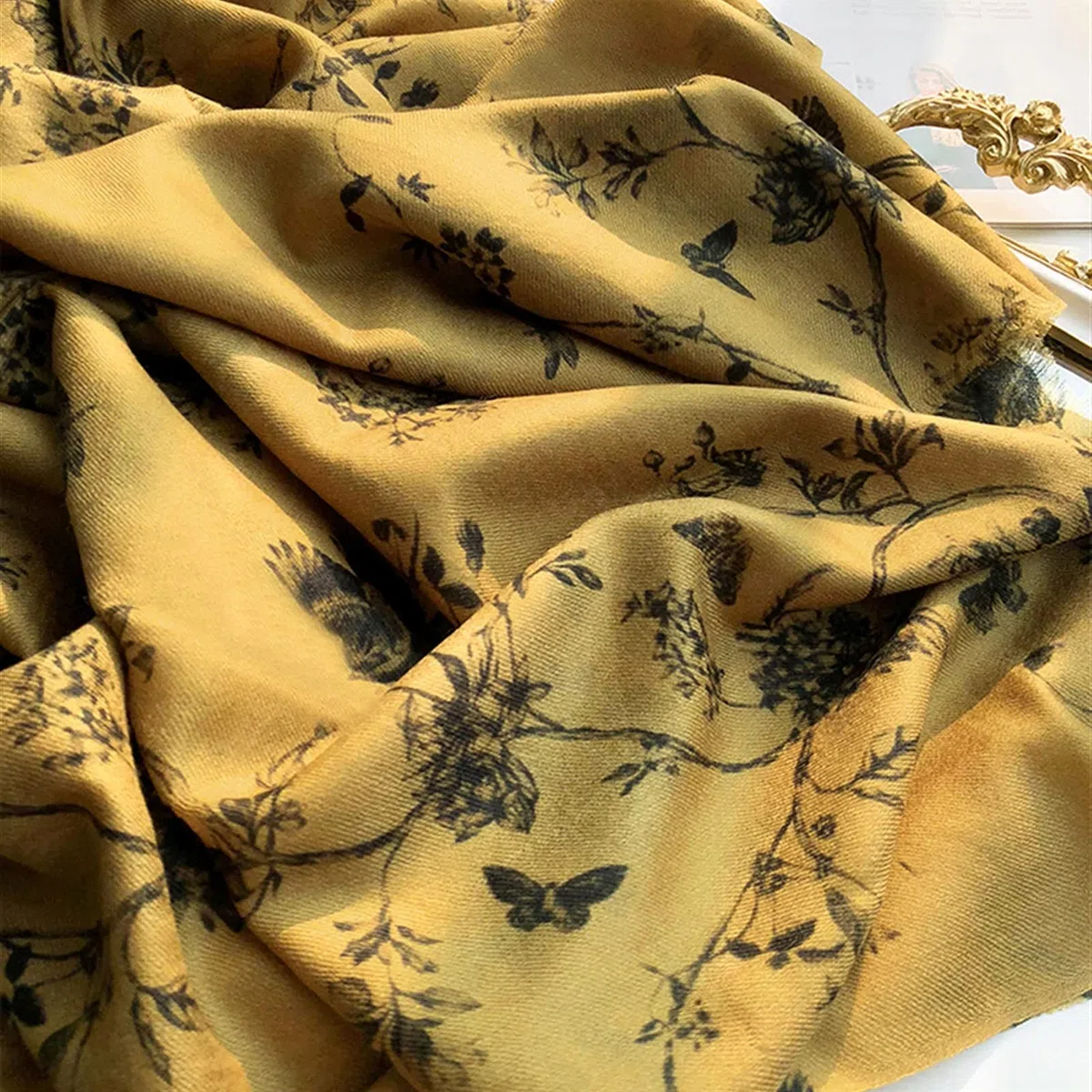 Bufanda de Cachemira con Estampado Floral para Mujer, Bufanda Fina de Cachemira de Estilo Largo de Gama Alta para otoño e Invierno (100)