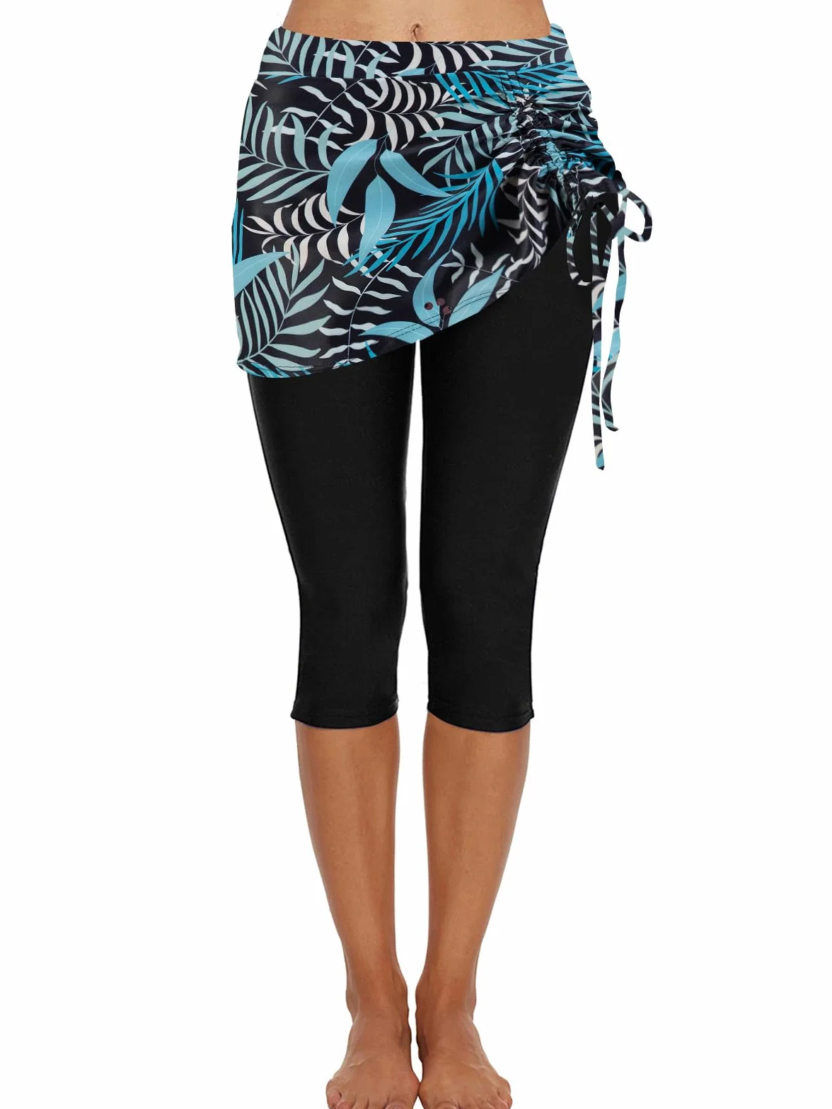 Ecupper Bañador para Mujer Leggings de Baño Capri con Falda Natación