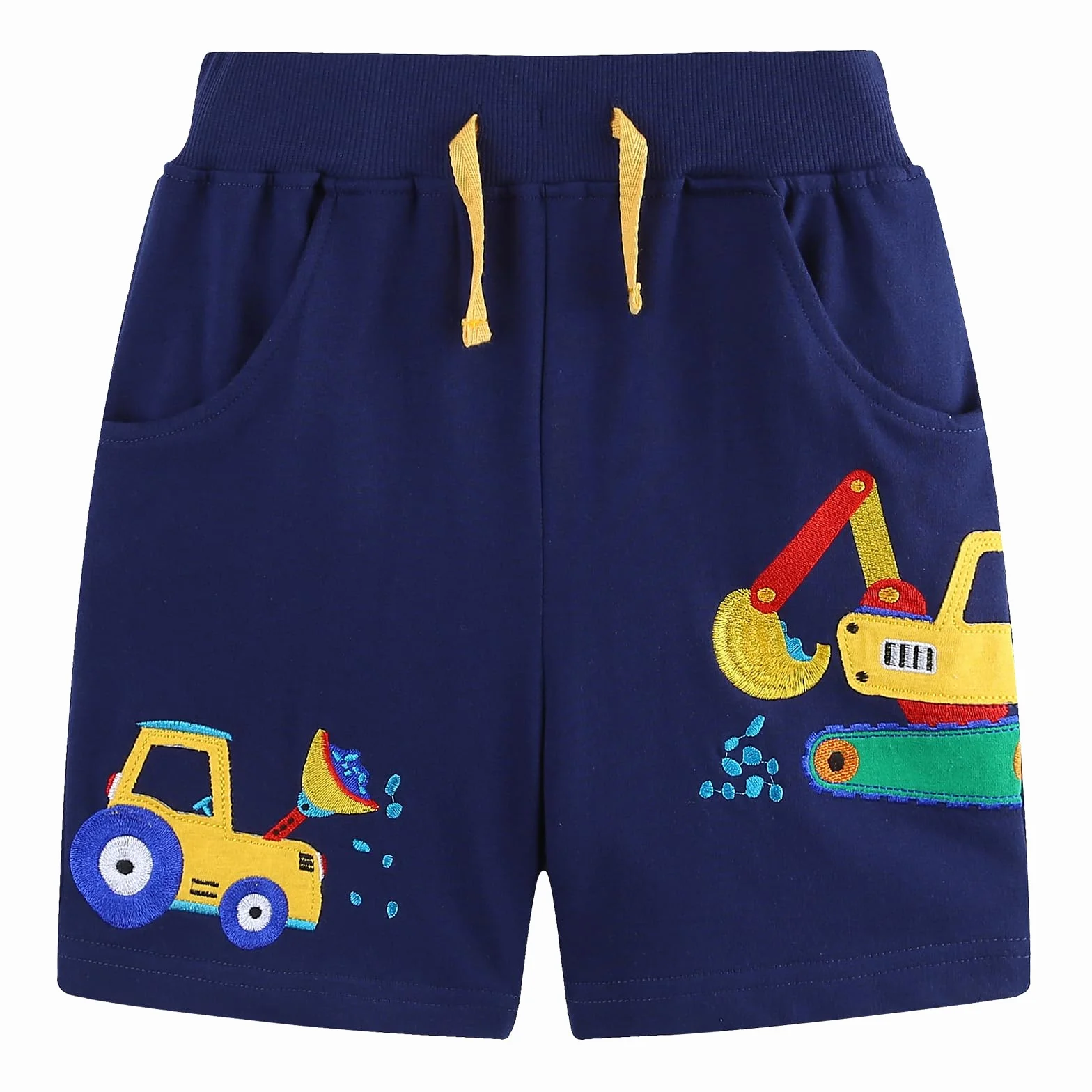 JinBei Bermudas Niño Algodón 2 Bolsillos Cintura Elástica Patrón Dinosaurio Excavadora Azul Marino 2-7 Años