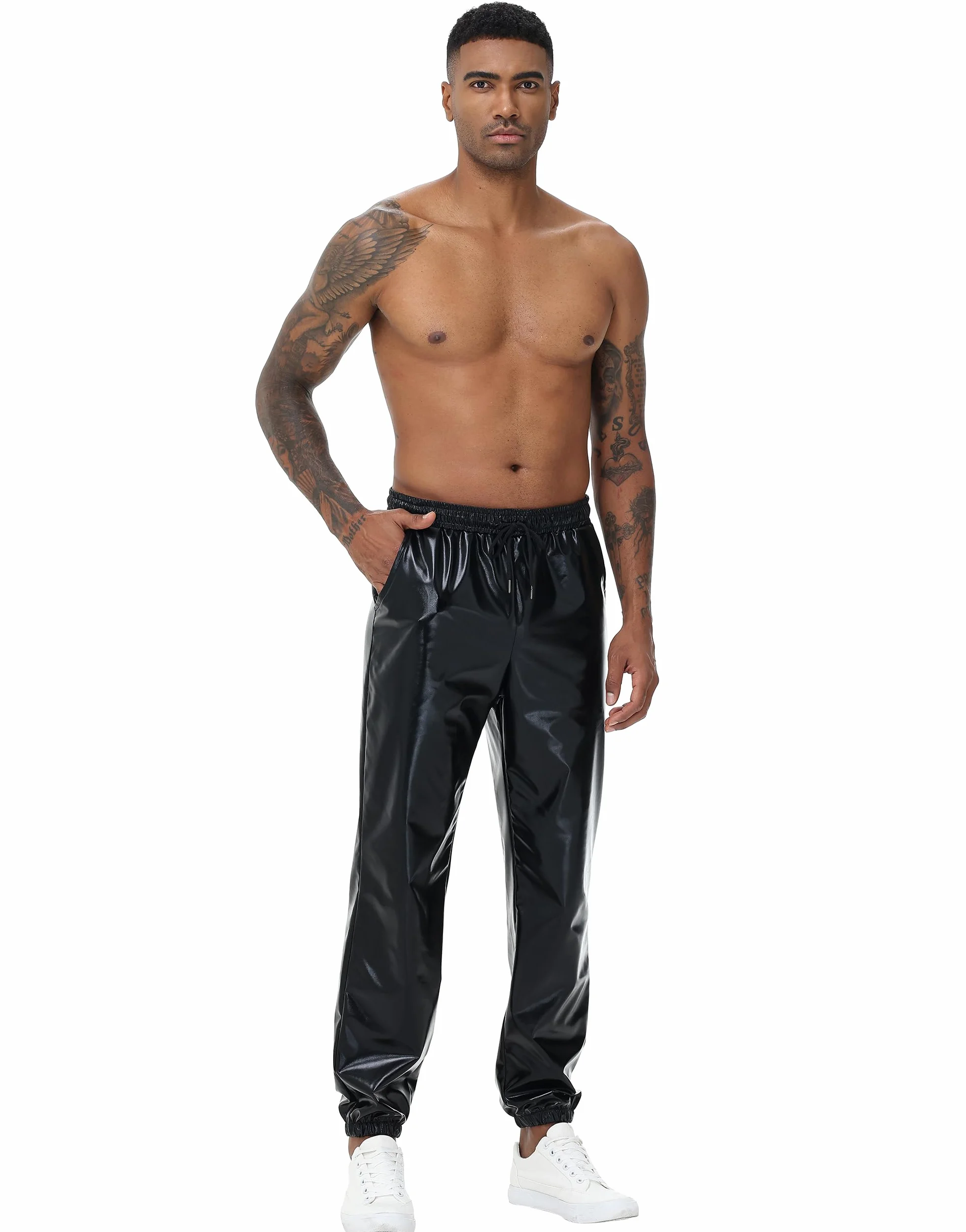 Pantalones Deportivos para Hombre Plateado Brillante Metálico Hip Hop Discoteca