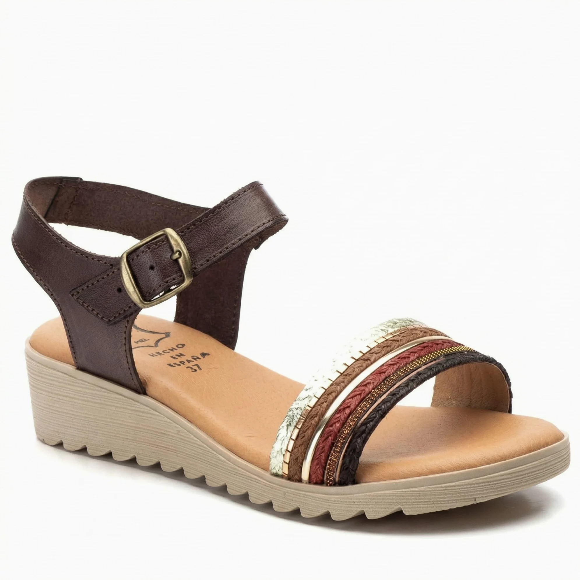 NOESLOMISMO BY DILEMA Sandalias Cómodas de Cuña Baja para Mujer | Tiras Trenzadas Multicolores