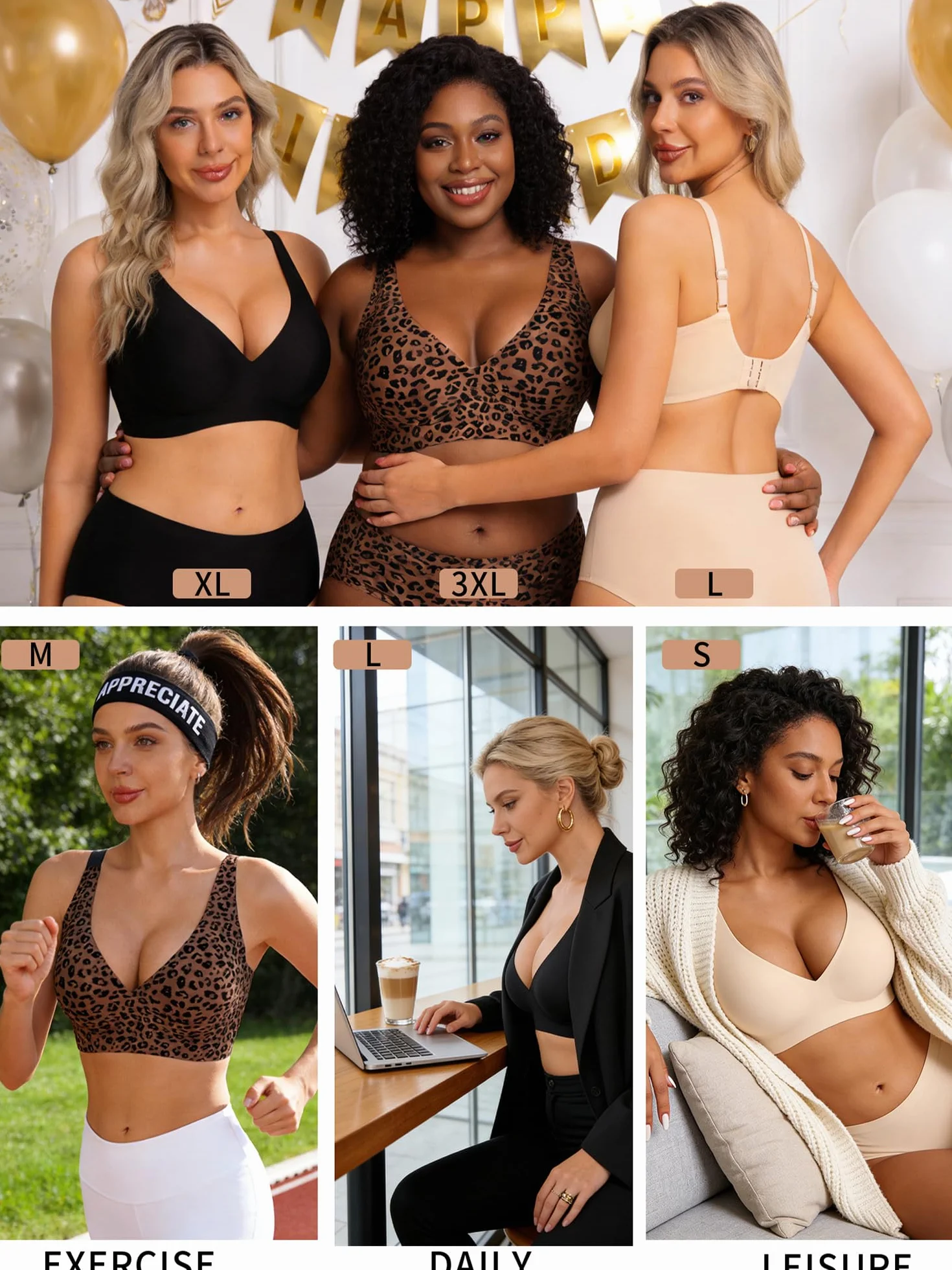 HOWIN Sujetador sin Aros ni Costuras Push Up con Relleno, Escote Profundo Invisible Bralette Mujer