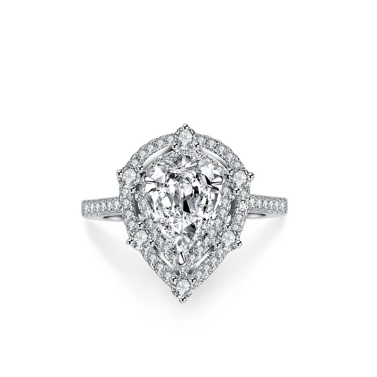 Anillos de boda para mujer, anillos de compromiso, oro auténtico con moissanite de 2 quilates, oro blanco, forma de gota, anillo Halo para mujer