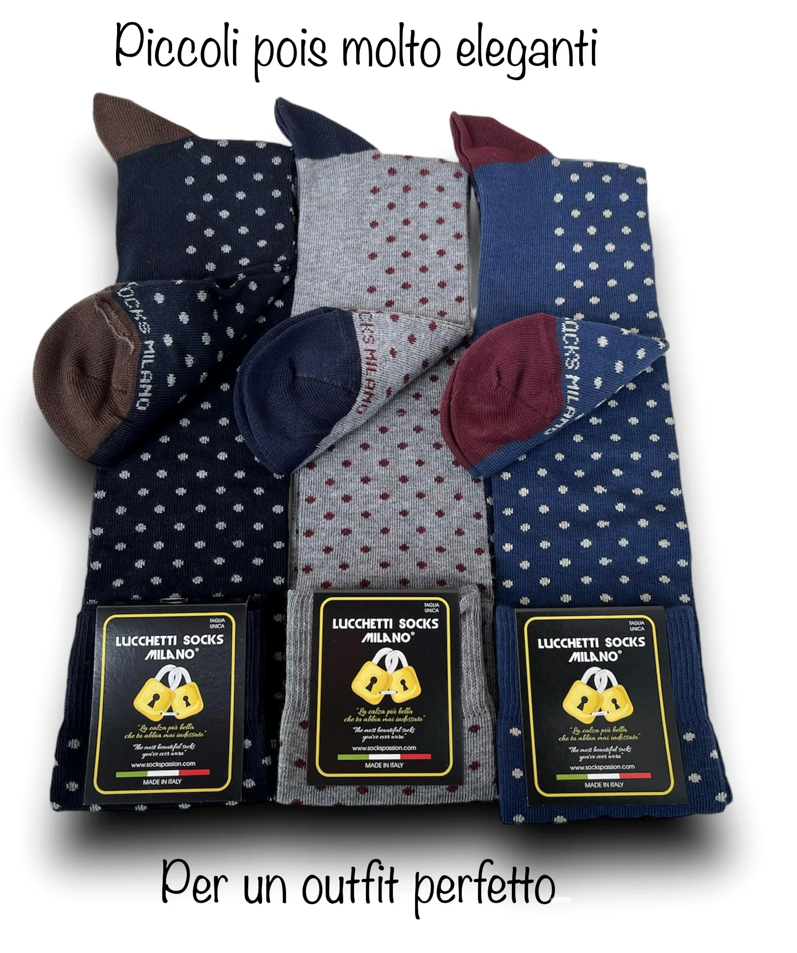 Lucchetti Socks Milano Set de 6 pares de calcetines largos de algodón cálidos para hombre de colores de tendencia estampados de lunares de moda Made in Italy