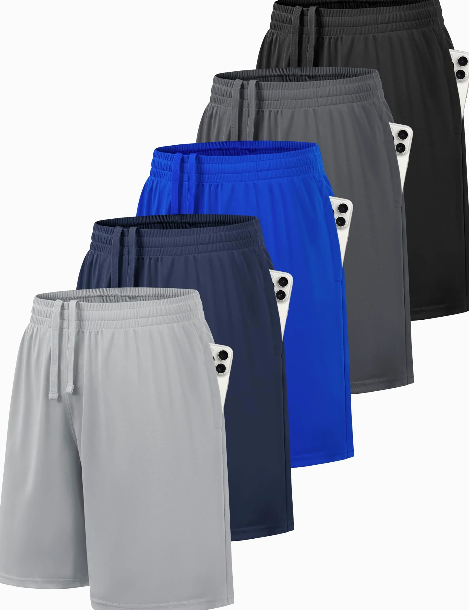 Pack de 3/5 pantalones cortos para niños con bolsillos, secado rápido, pantalones de entrenamiento, niños, adolescentes, para baloncesto, fútbol