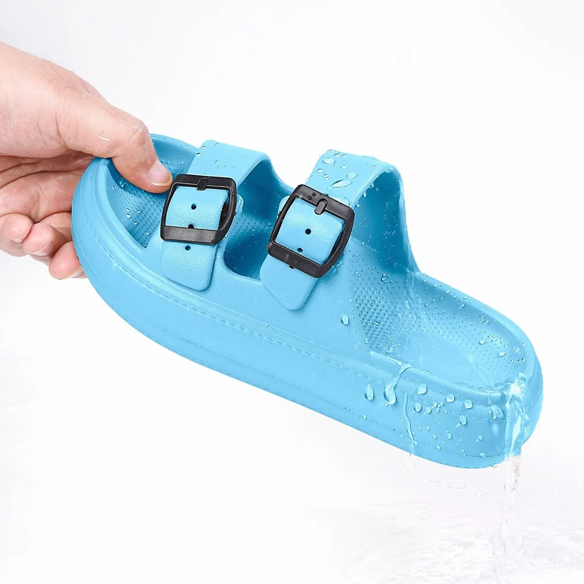 Gaatpot Zapatilla de Baño Niños Niña Chanclas Zapatos de Playa y Piscina Ajustable Doble Hebilla Sandalias Antideslizantes Azure 31/32 EU