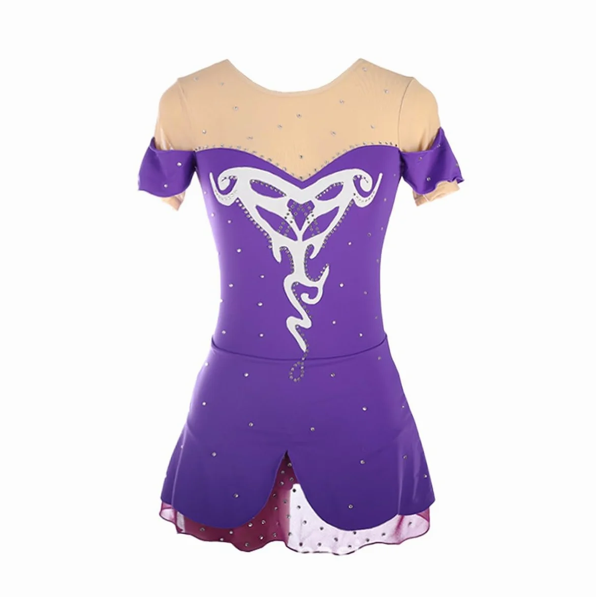 Vestido De Patinaje Artístico Danza con Pedrería Maillot Gimnasia Ritmica con Falda Disfraz Competicion para Fiesta Actuación(XX-Small)