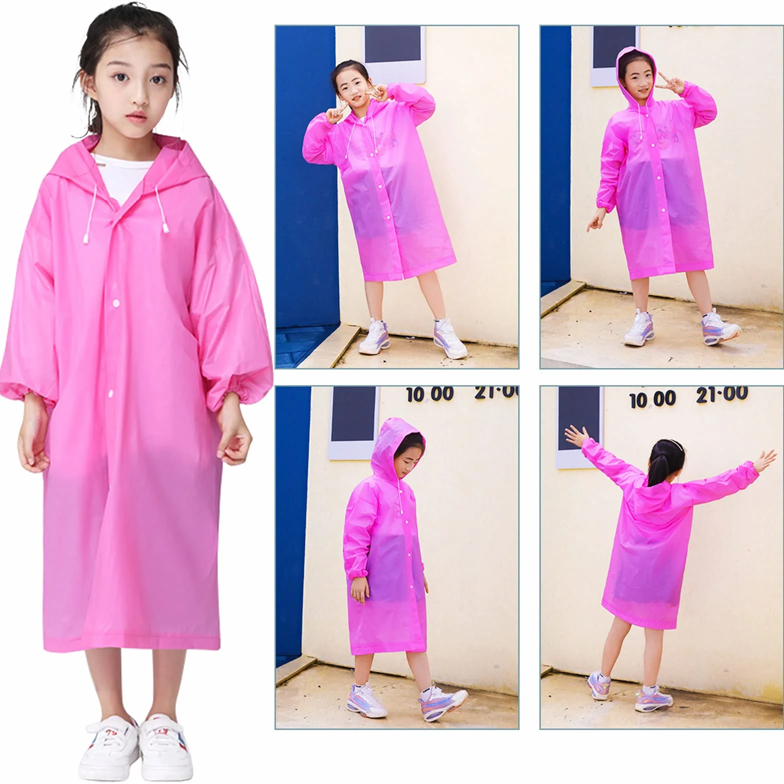 2 Piezas Chubasquero para Niños, Espesar EVA Chubasqueros Impermeable Chaquetas de Lluvia para Niños Niñas Chubasquero Lluvia Reutilizable con Capucha Capa de Lluvia Poncho de Lluvia (Rosa+Azul)
