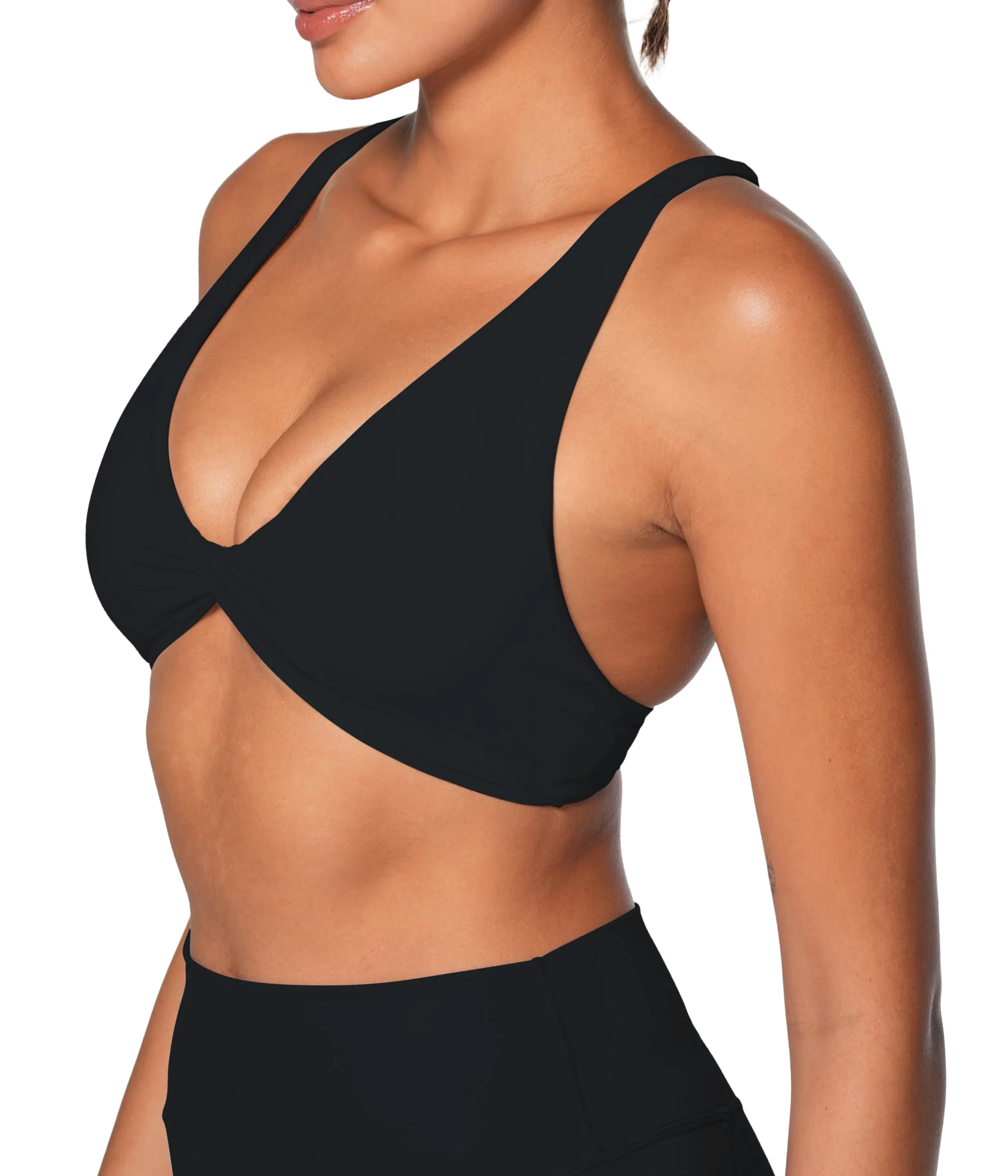 Sunzel Sujetador deportivo con cuello en V para mujer, de bajo impacto, con almohadillas extraíbles, tirantes cruzados, espalda descubierta, para salir, casual, acolchado