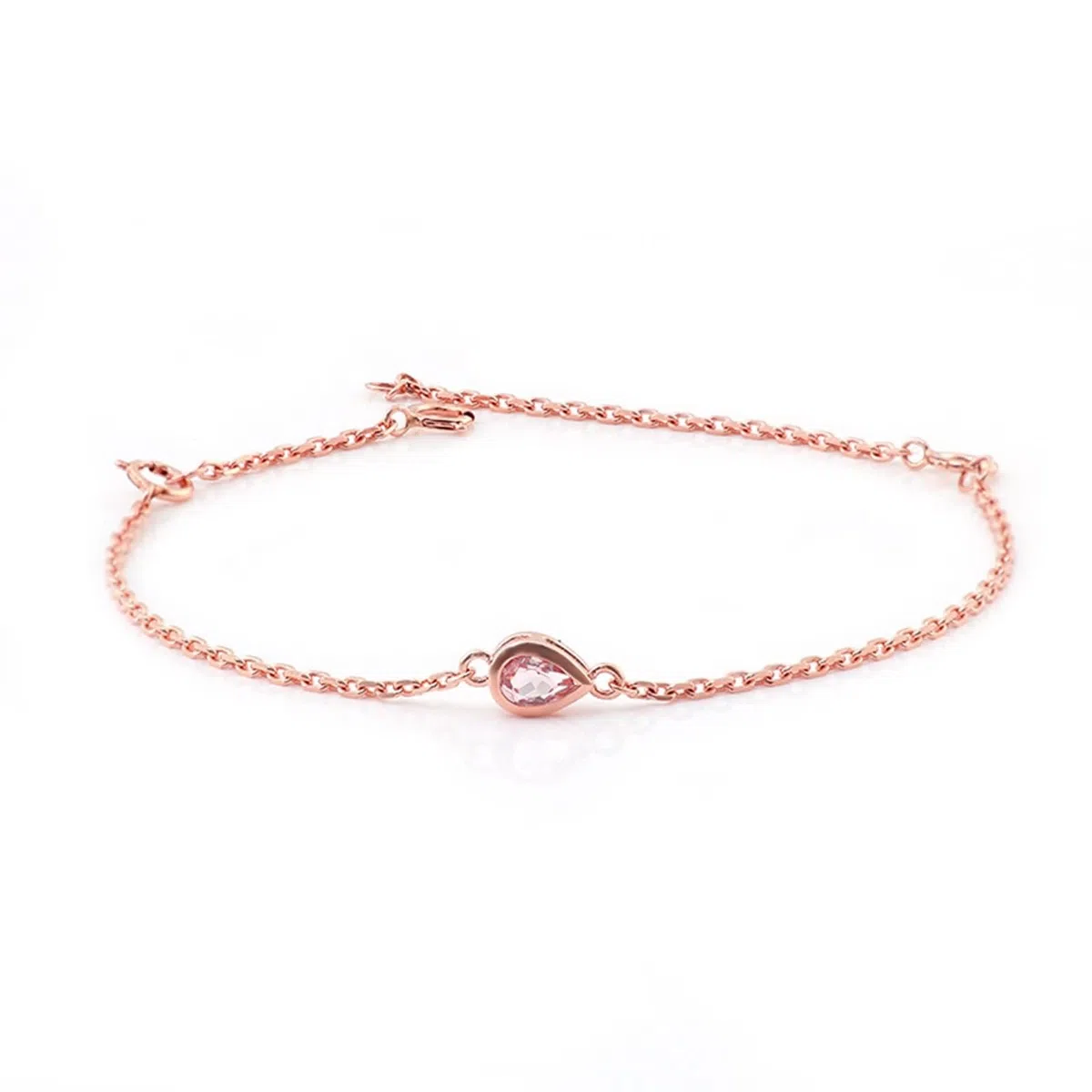 Pulseras Mujer de Oro Rosa de 9K / 14K / 18K, Gota de Agua con Moissanita de 0,4 ct, Cadena Extensible 16 CM + 5 CM, Pulseras de Cadena Oro Rosa Ajustable Mujer