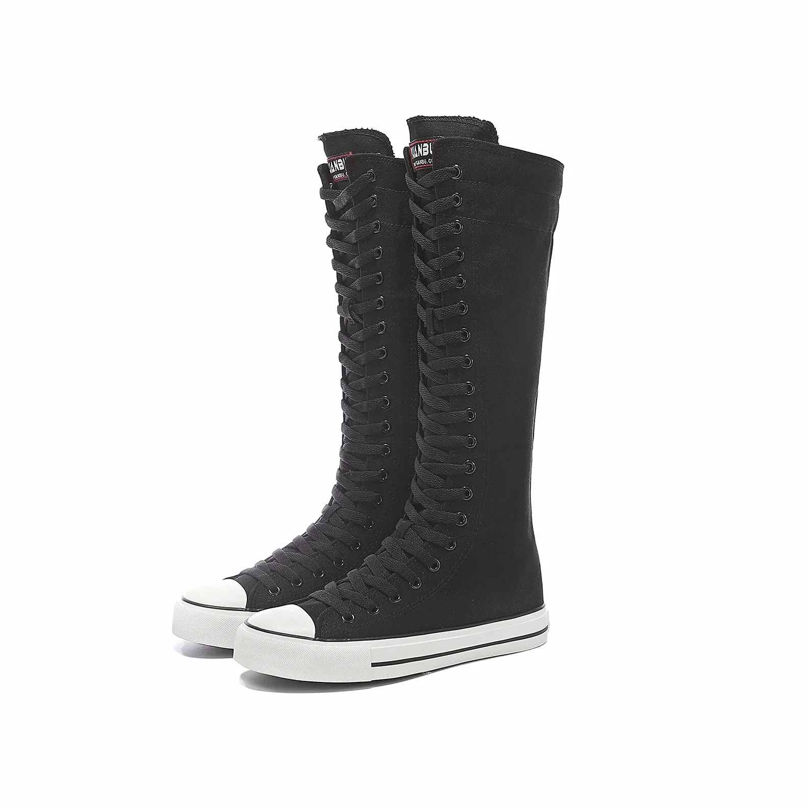 Zapatillas altas de lona con cordones hasta la rodilla para mujer, Negro, 35 EU