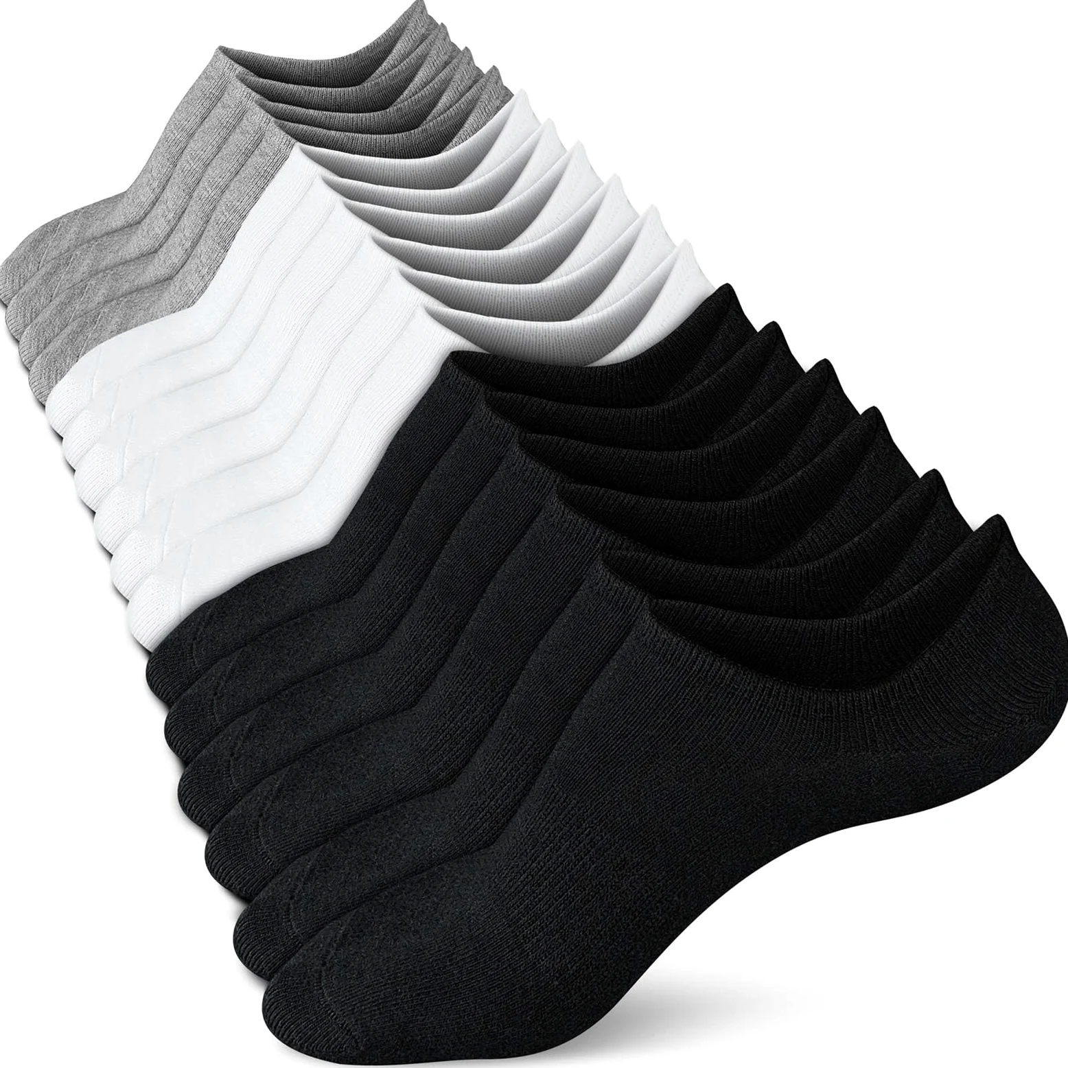 wernies - Paquete de 4/8 pares de calcetines tobilleros invisibles bajos antideslizantes para mujer tipo escotado plano