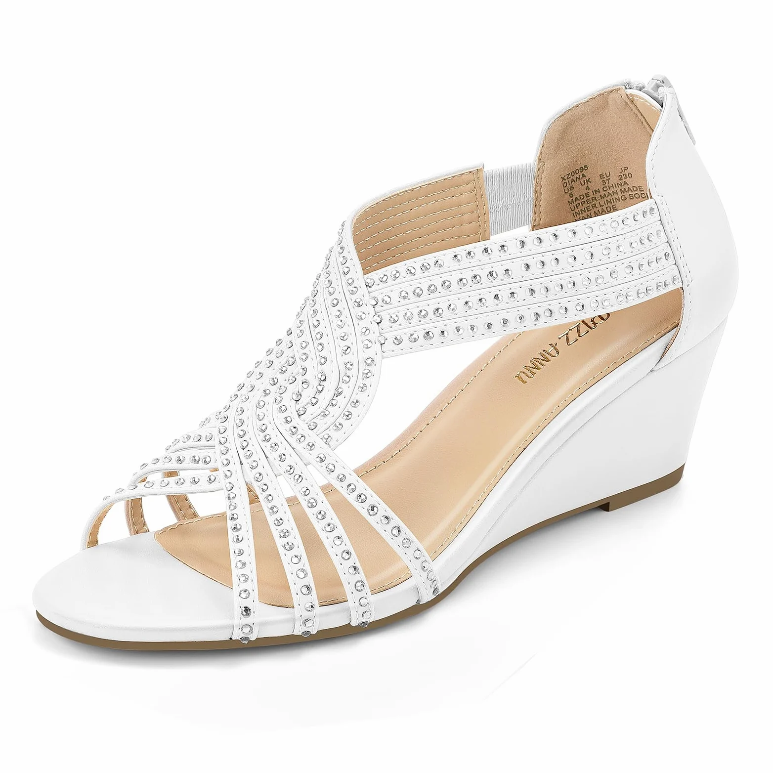 PIZZ ANNU Sandalias Mujer Verano con Tacón de Cuña Diamante de Imitación Zapatos Moda Punta Abierta Elegante Boda Fiesta Damas Zapatos