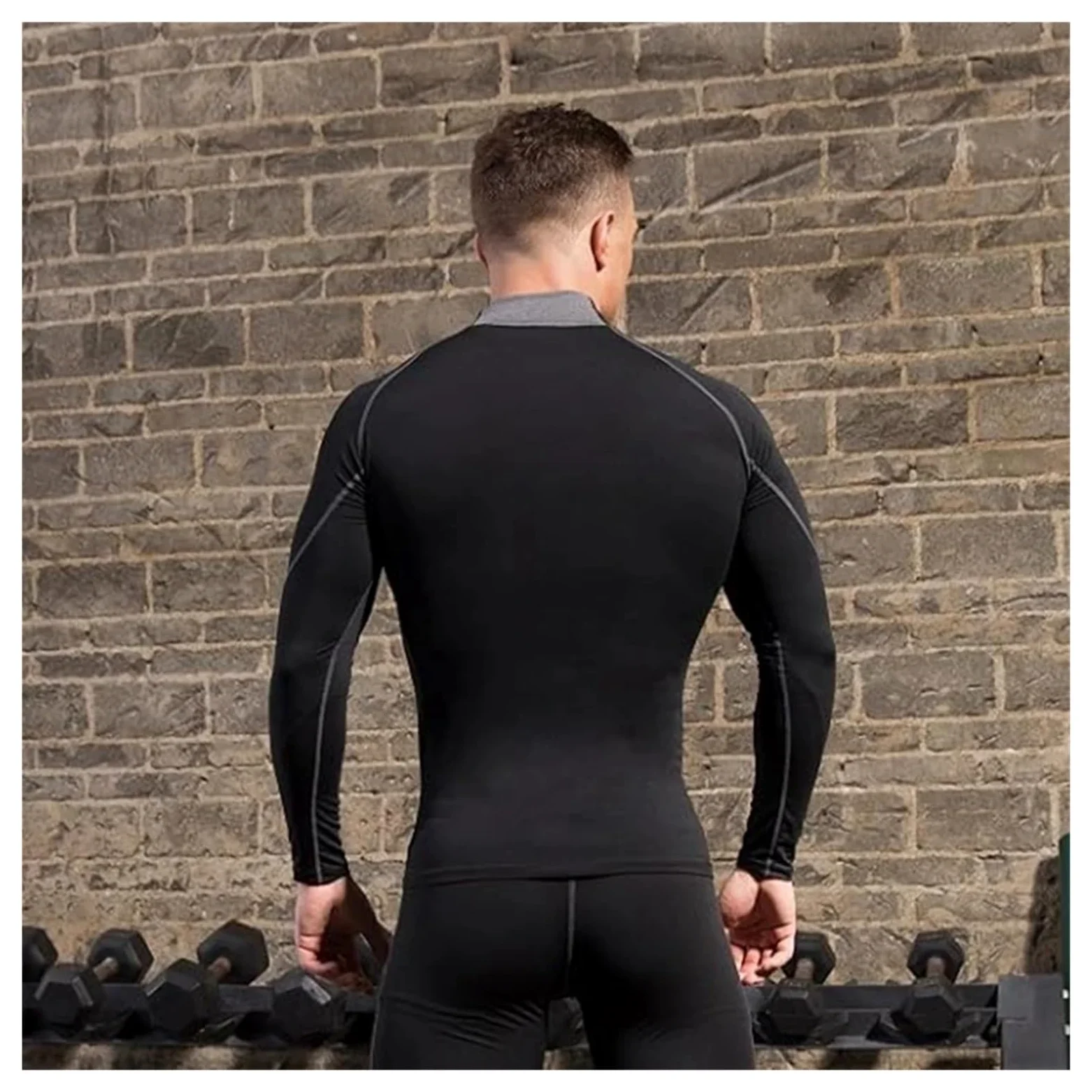 Camiseta Ajustada Deportiva de Manga Larga compresión Secado rápido con Cuello Alto for Hombre, Informal for Correr