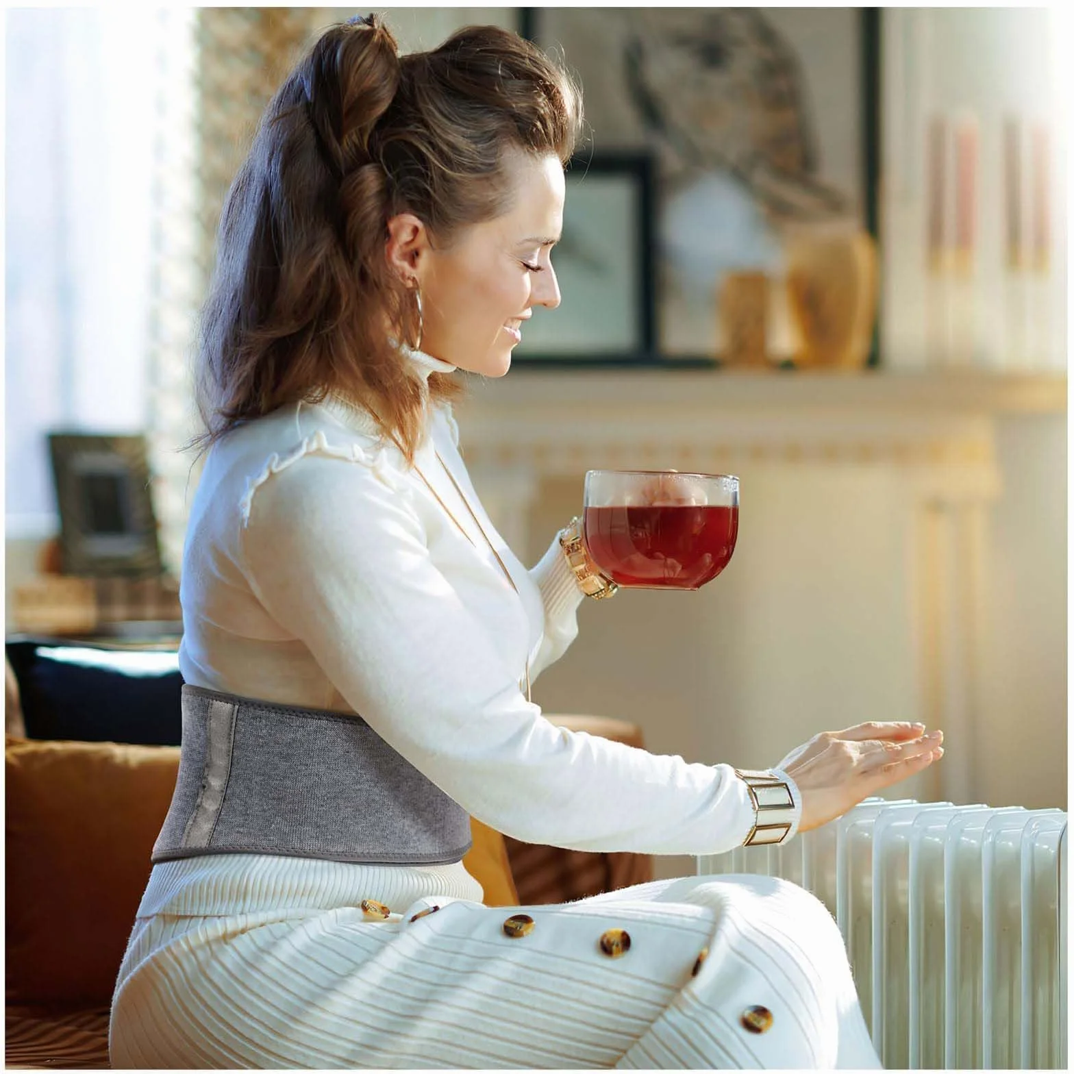 Winter Warmer Rückengurt,Calentador de espalda,Cinturón Lumbar de Peluche,Cinturón de soporte lumbar para mujer,cinturón de apoyo lumbar,cintura de apoyo caliente,Unisex Wärmegürtel (L) Weiß