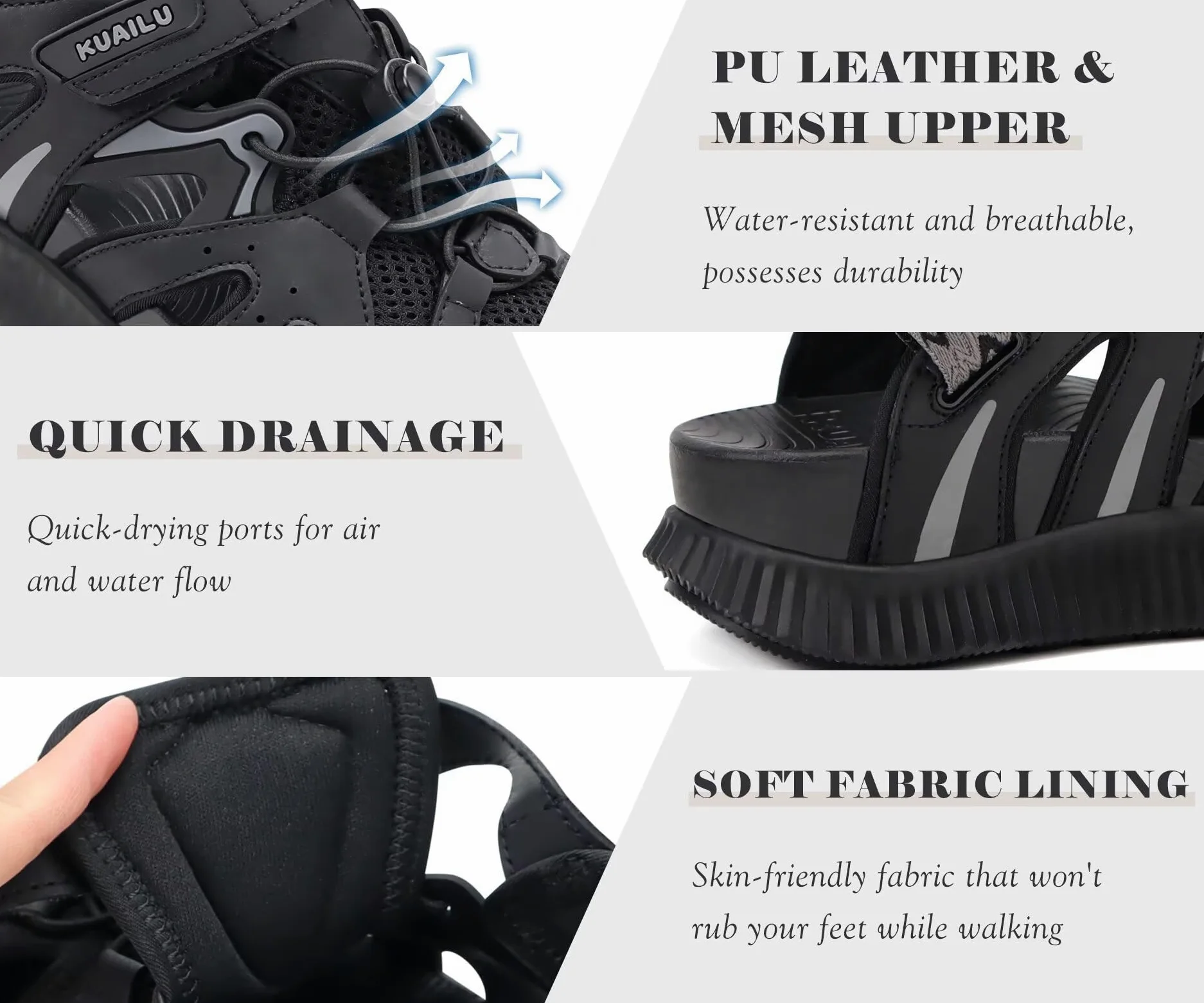 KuaiLu Sandalias Senderismo Mujer Cerradas Ajustables Zapatos De Agua | Acolchado CóModo Transpirable, Ideal Para Verano Deporte Playa Y Viaje Antideslizantes Sandalias Pescador EU36-43
