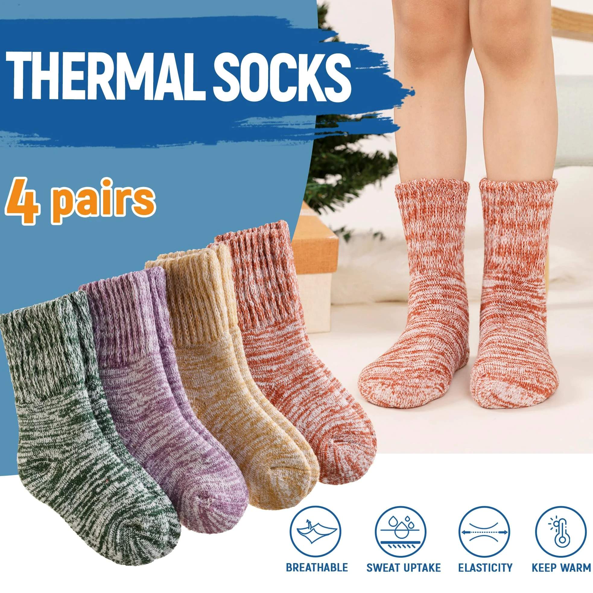 Calcetines térmicos de senderismo para niños, gruesos, suaves, cálidos, térmicos, para snowboard, niños y niñas, 4 pares