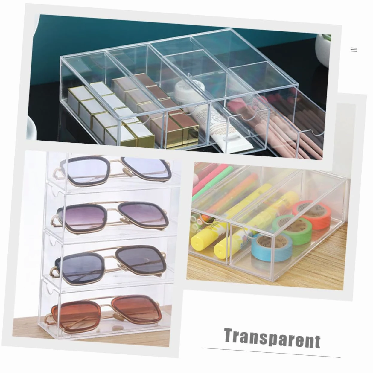 Caja Transparente para Gafas y Joyas 4 Capas Acrílico Multifuncional Organizador Almacenamiento Escritorio 2 Piezas Hogar y Tienda