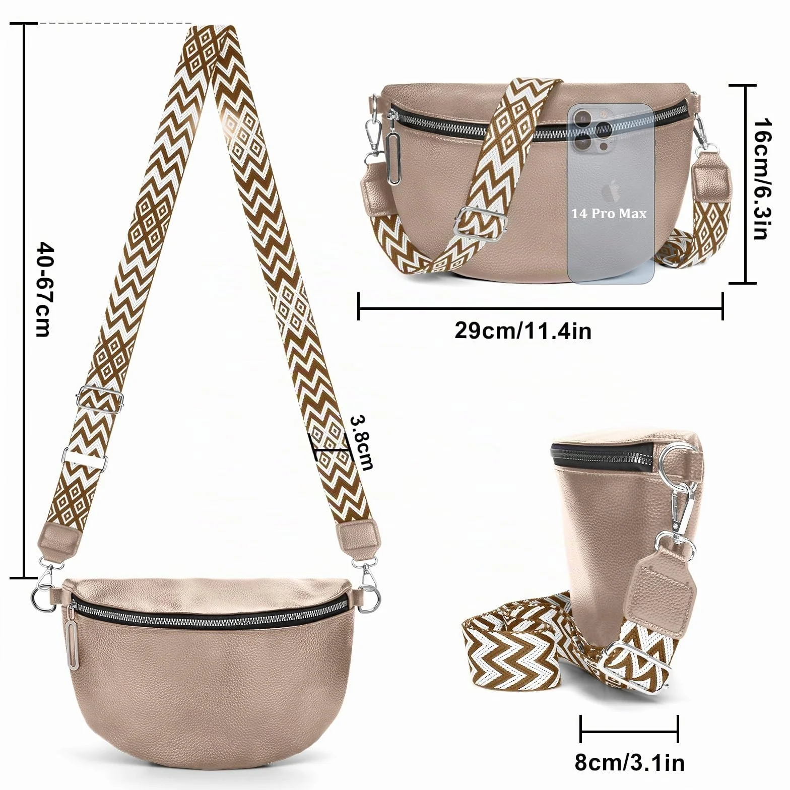 Bolso de Mujer Señoras Pequeño, Bolso Crossbody Señoras Correa Ancha, Riñonera Señoras Estiloso Cuero Repelente al Agua, Elegantes Bolsos Modernos con Correa de Mujer Desmontable