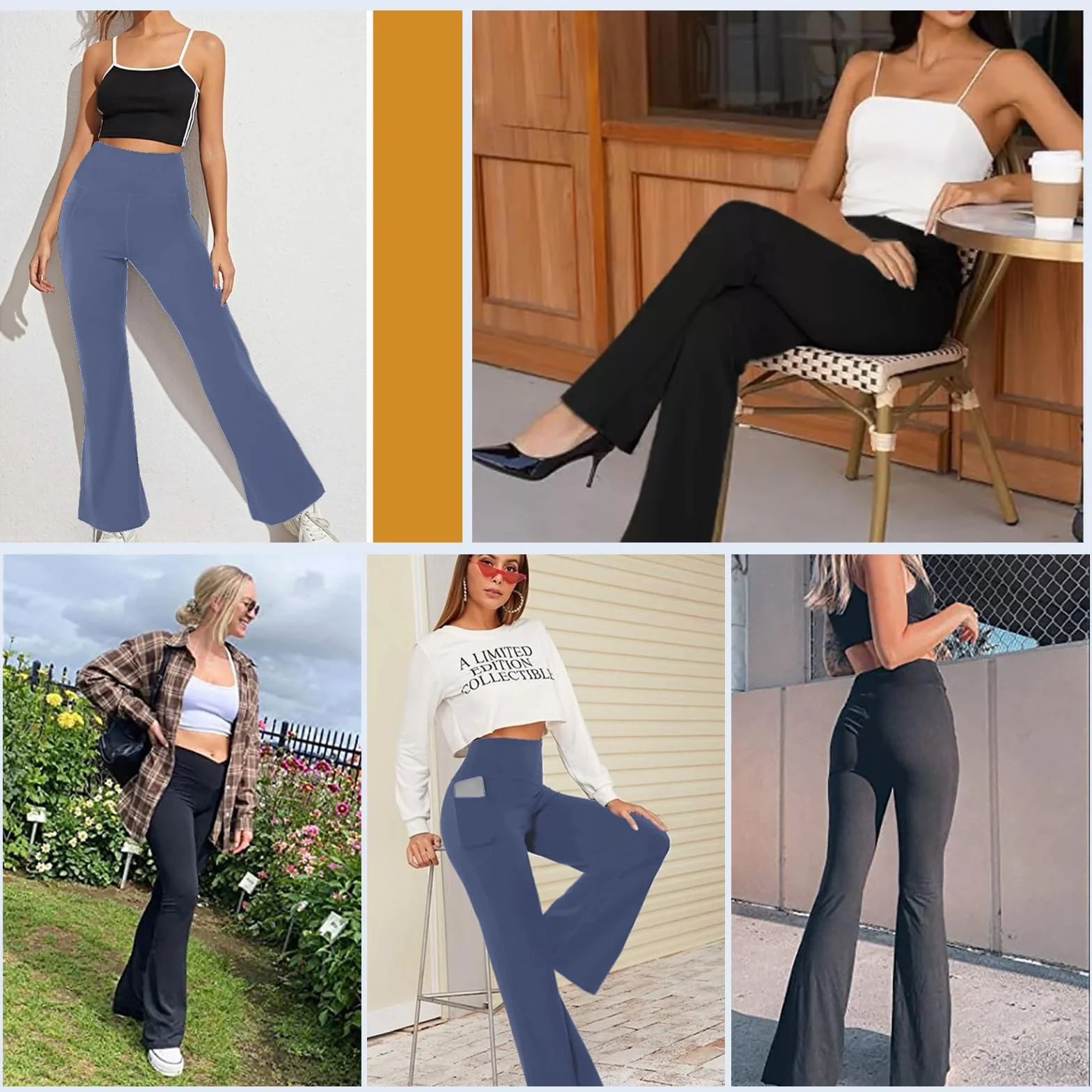 Pantalon Mujer Campana Elastico Pantalones Acampanados con Bolsillos Cintura Alta Flared Leggins Yoga Pants Mallas Deportivos Push Up Opacos Bootcut Pantalon de Jazz Fitness Casual
