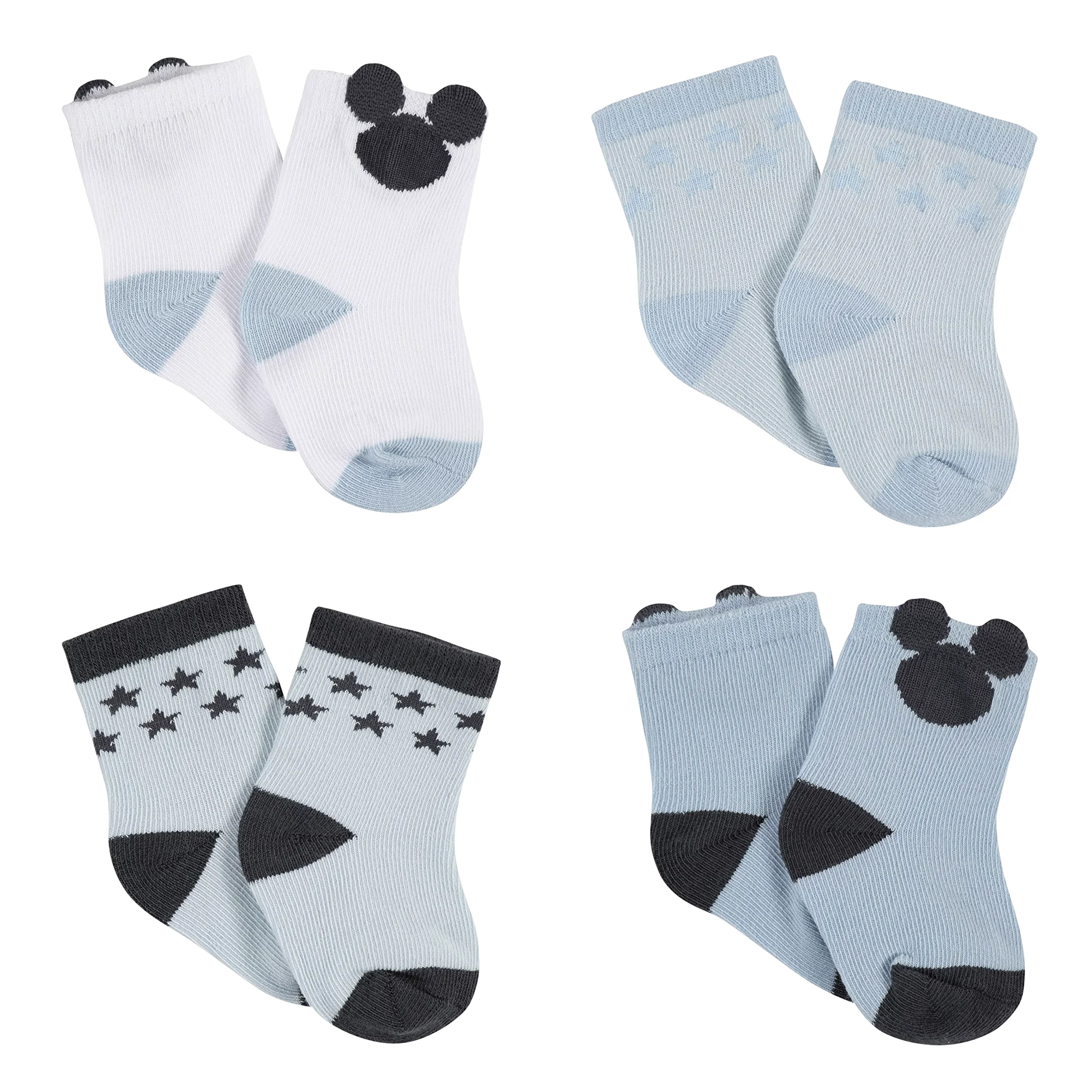 Disney Baby Mickey Mouse 4-Pack Jersey Crew Socks, Blue, 0-6 Months