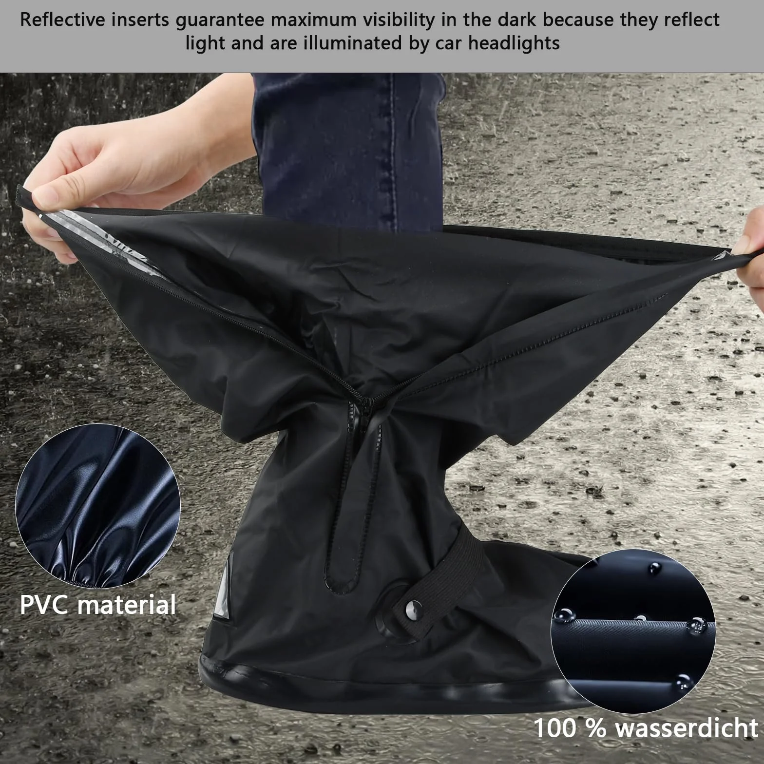 Amexo Cubrezapatos Impermeable, Cubre Zapatos Impermeable Lluvia Reutilizable Cubrecalzado Fundas de Lluvia para Zapatos con bandas reflectantes para Hombres Mujeres