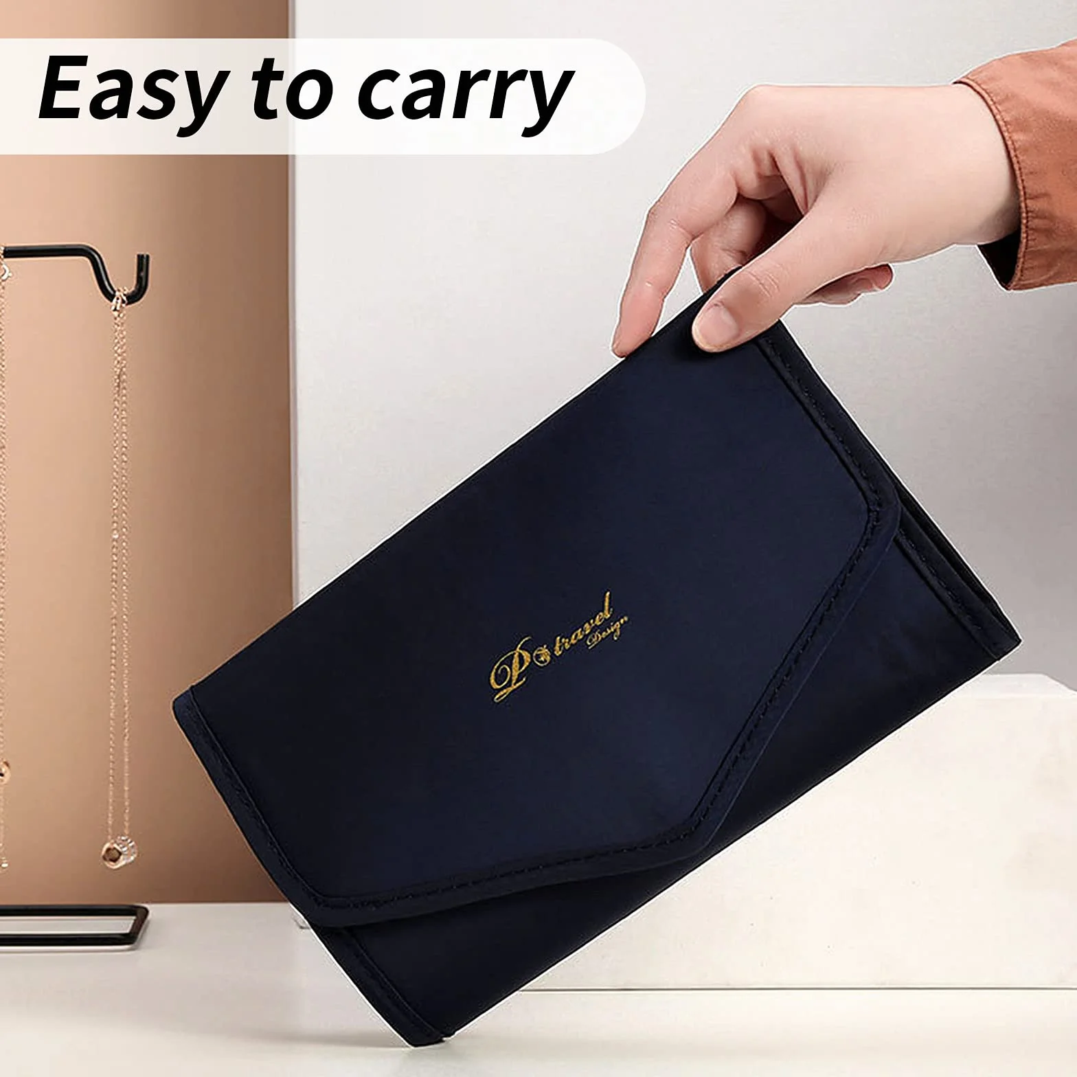 Bolsa de rodillos de joyería para viaje, plegable, bolsa de almacenamiento para joyas, organizador para almacenamiento de pulsera, collar