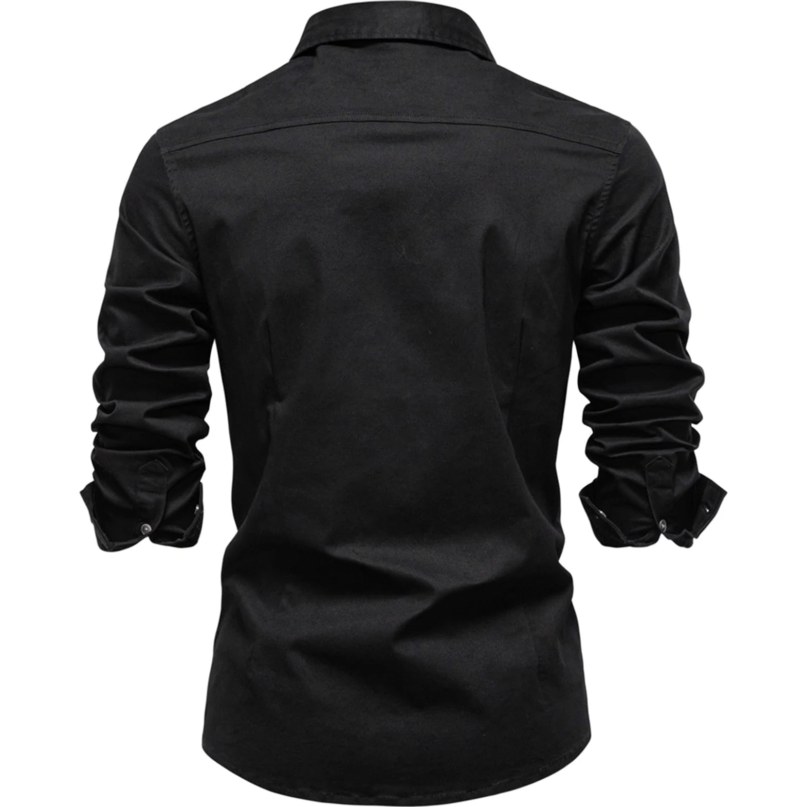 Camisa Casual de Hombre, Corte Ajustado, Manga Larga, Abotonada, de Mezclilla Lavada desgastada con Bolsillos en el Pecho.