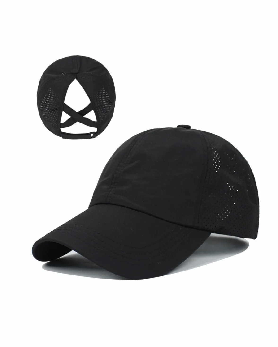 Gorra de Béisbol Mujer Cola de Caballo Transpirable Secado rápido Deporte Ajustable Buckle Malla - Negro