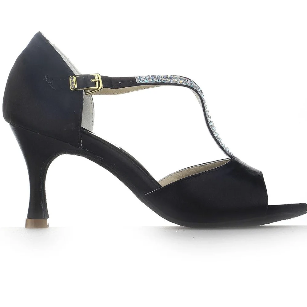 JIA JIA 20520 Sandalias de mujer Tacón acampanado Super Satén Zapatos de baile latino