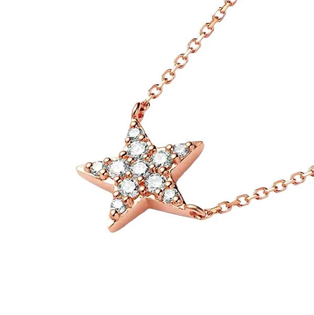 Collar largo con colgante de estrella con diamante de 0,12 quilates, oro rosa de 9/14/18 quilates, 45 cm