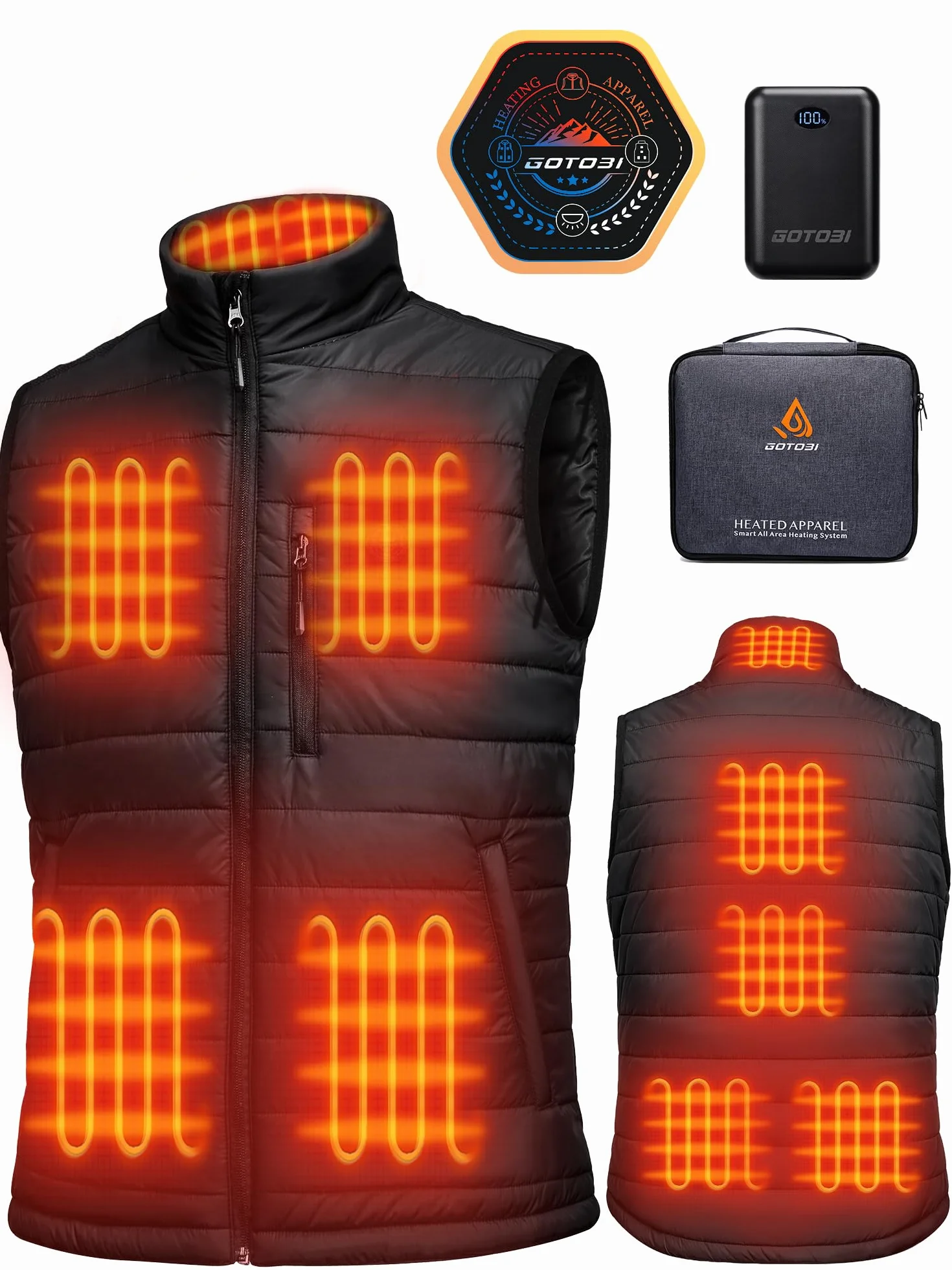 Chaleco Calefactable Hombre con Bateria de 16000mAh - Chaleco Calefactable con 9 Zonas de Calefacción y 3 Temperaturas Ajustables, Chaleco Calefactable para Actividades al Aire Libre