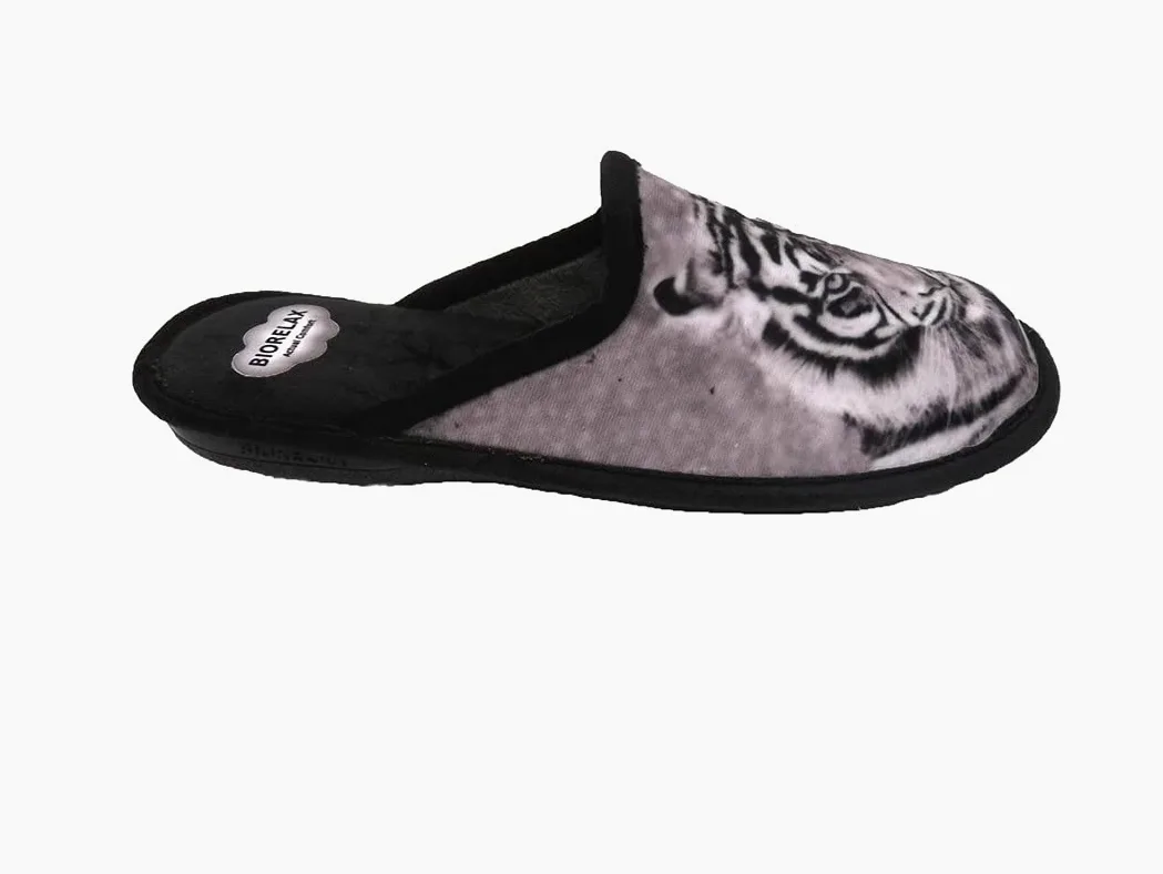 Zapatilla de Estar por casa/Hombre/Biorelax/Material :Grenoble/Suela Goma Antideslizante/Cámara de Aire/Estampado Tigre
