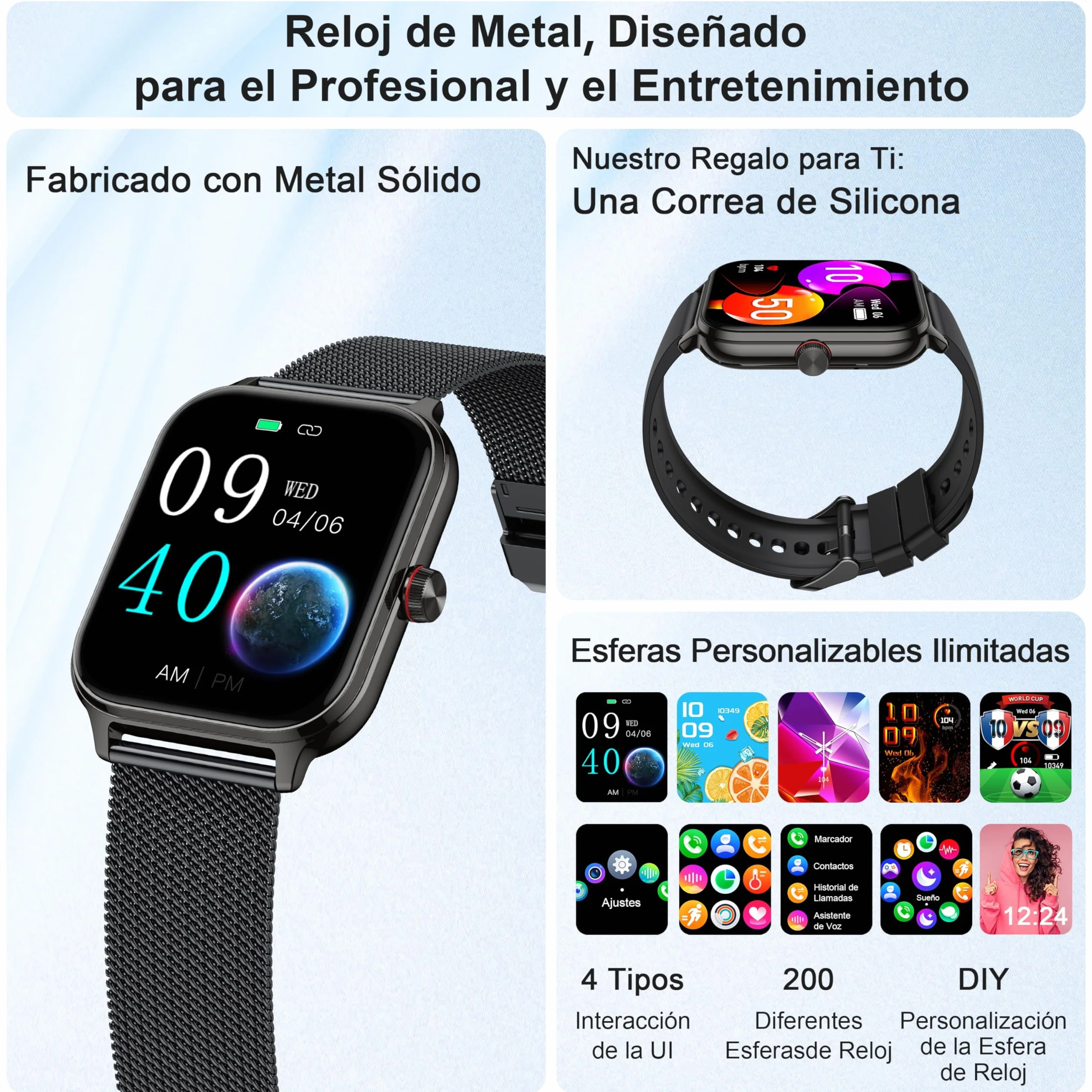 LODIMEKE Reloj Inteligente Mujer Hombre con Llamadas AI Voz y Whatsapp, 1.96" Smartwatch Monitor de Presión Arterial/SpO2/ Sueño/Podómetro/ 100+ Deportes, Pulsera Regalo iOS Android