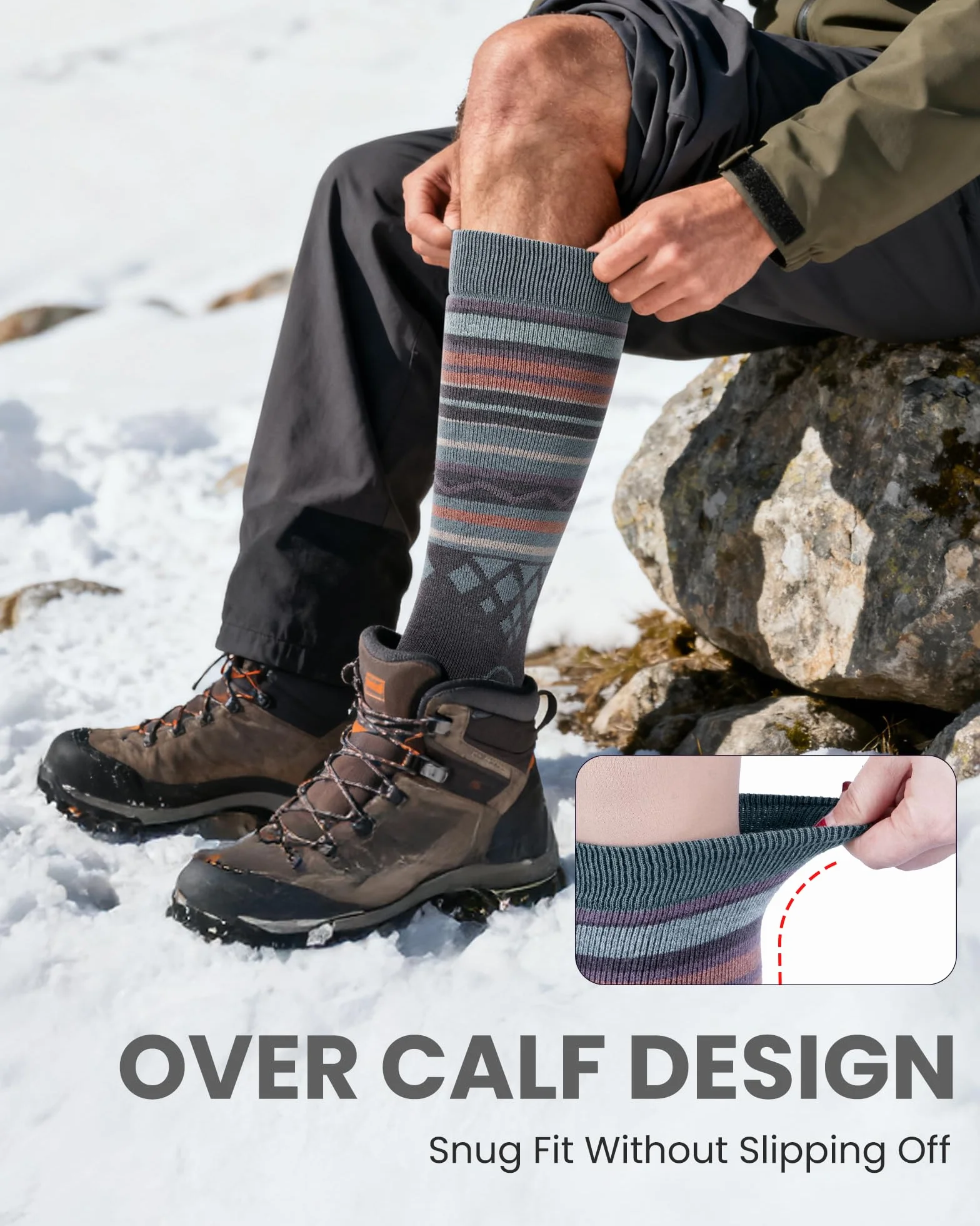 OutdoorMaster Calcetines de Esquí de Lana Merino Unisex para Hombre & Mujer, Calcetines Transpirables de Invierno para Snowboard y Deportes al Aire Libre con Diseño OTC/puño Antideslizante