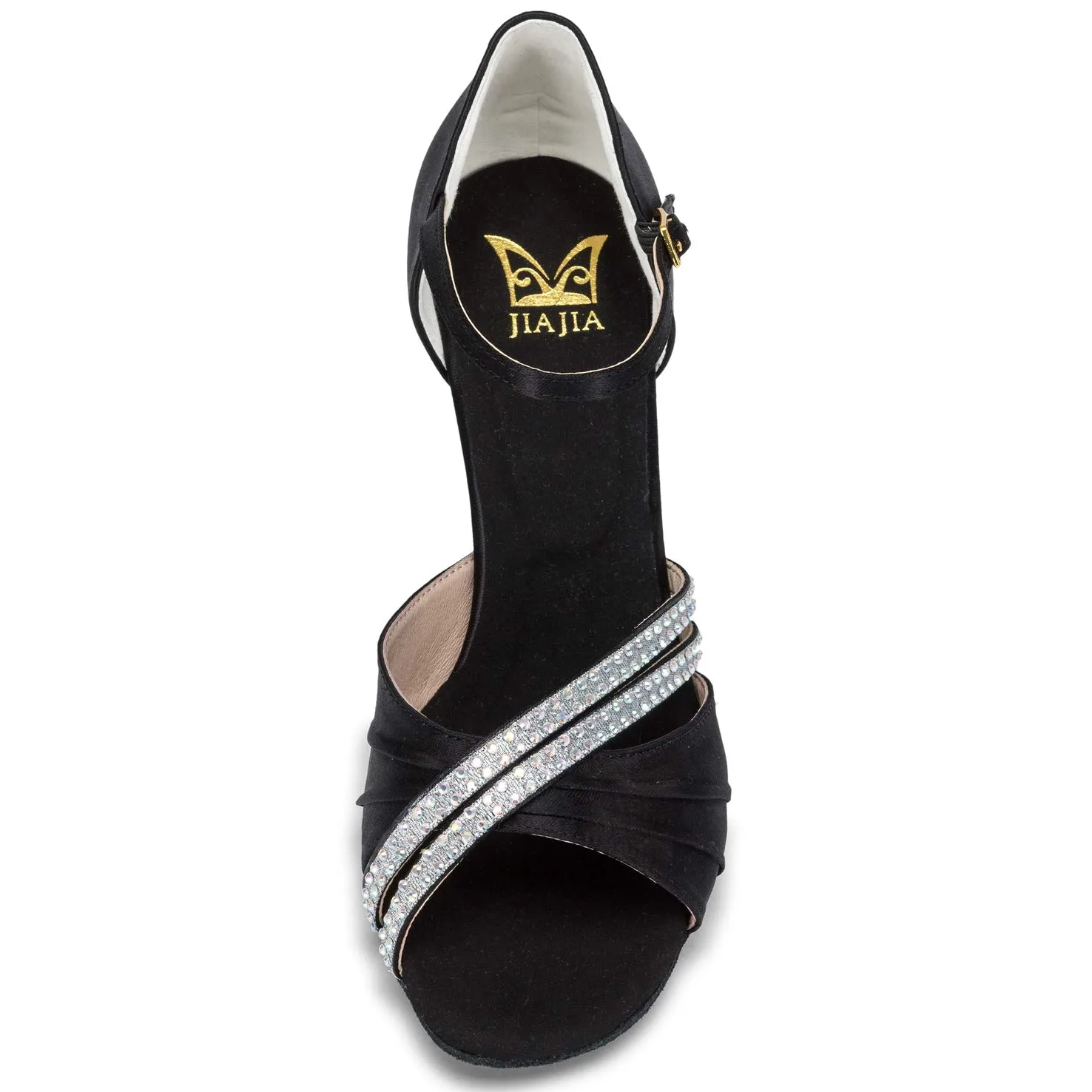 JIAJIA 20524 Mujeres Sandalias Tacón Acampanado Súper Satén Latino Rhinestone Zapatos de Baile