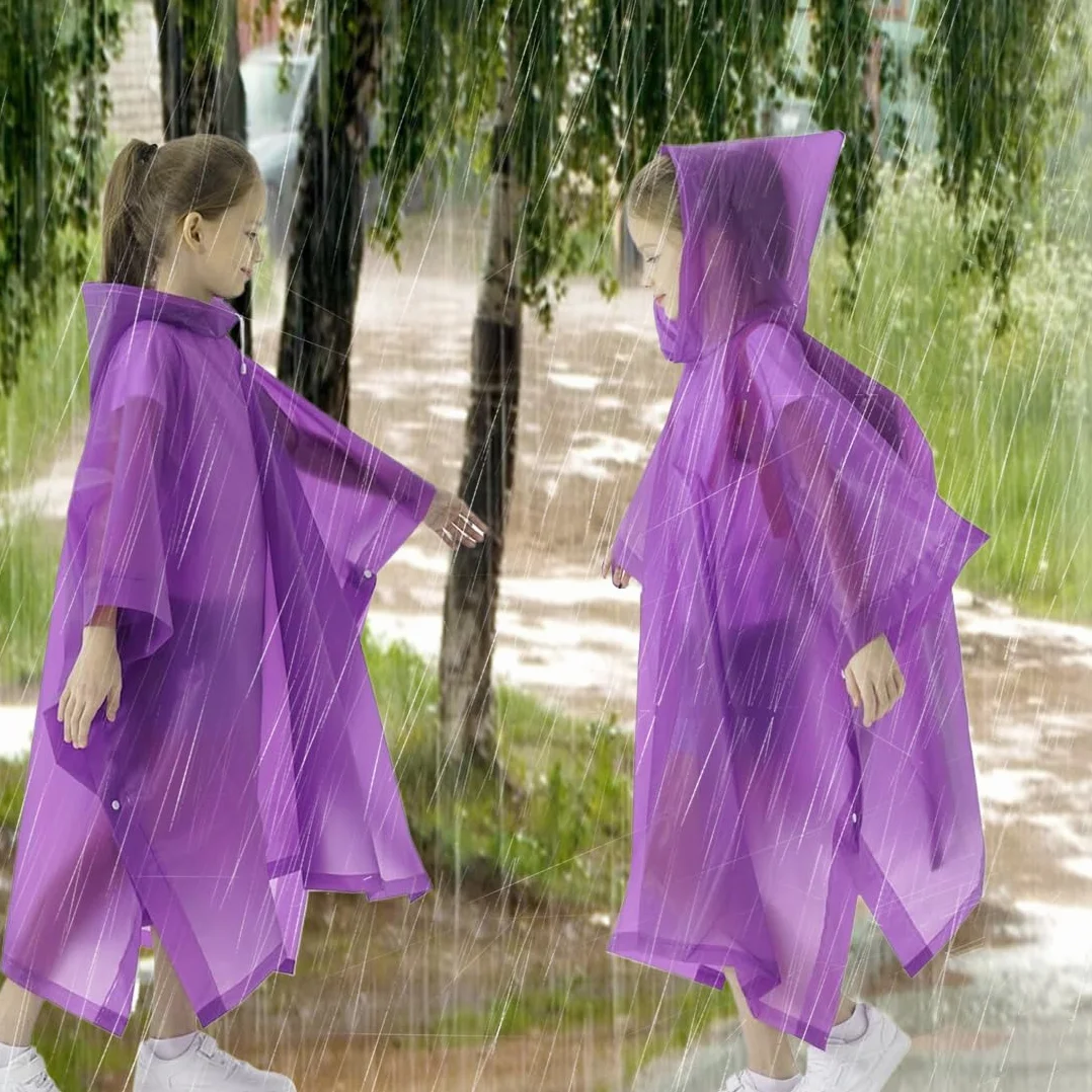 Poncho Impermeable Niños, Espesar Reutilizable EVA Chubasquero con Capucha y Botones para Niño Niña, Infantiles Traje de Liuvia con Capucha y Botón para Escuela Senderismo Ciclismo Viajes