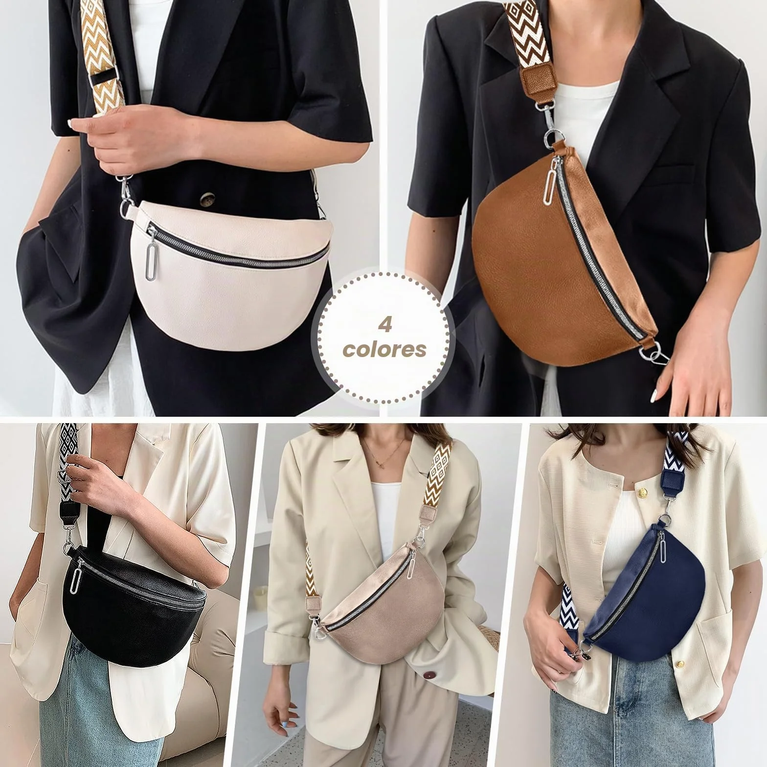 Bolso de Mujer Señoras Pequeño, Bolso Crossbody Señoras Correa Ancha, Riñonera Señoras Estiloso Cuero Repelente al Agua, Elegantes Bolsos Modernos con Correa de Mujer Desmontable