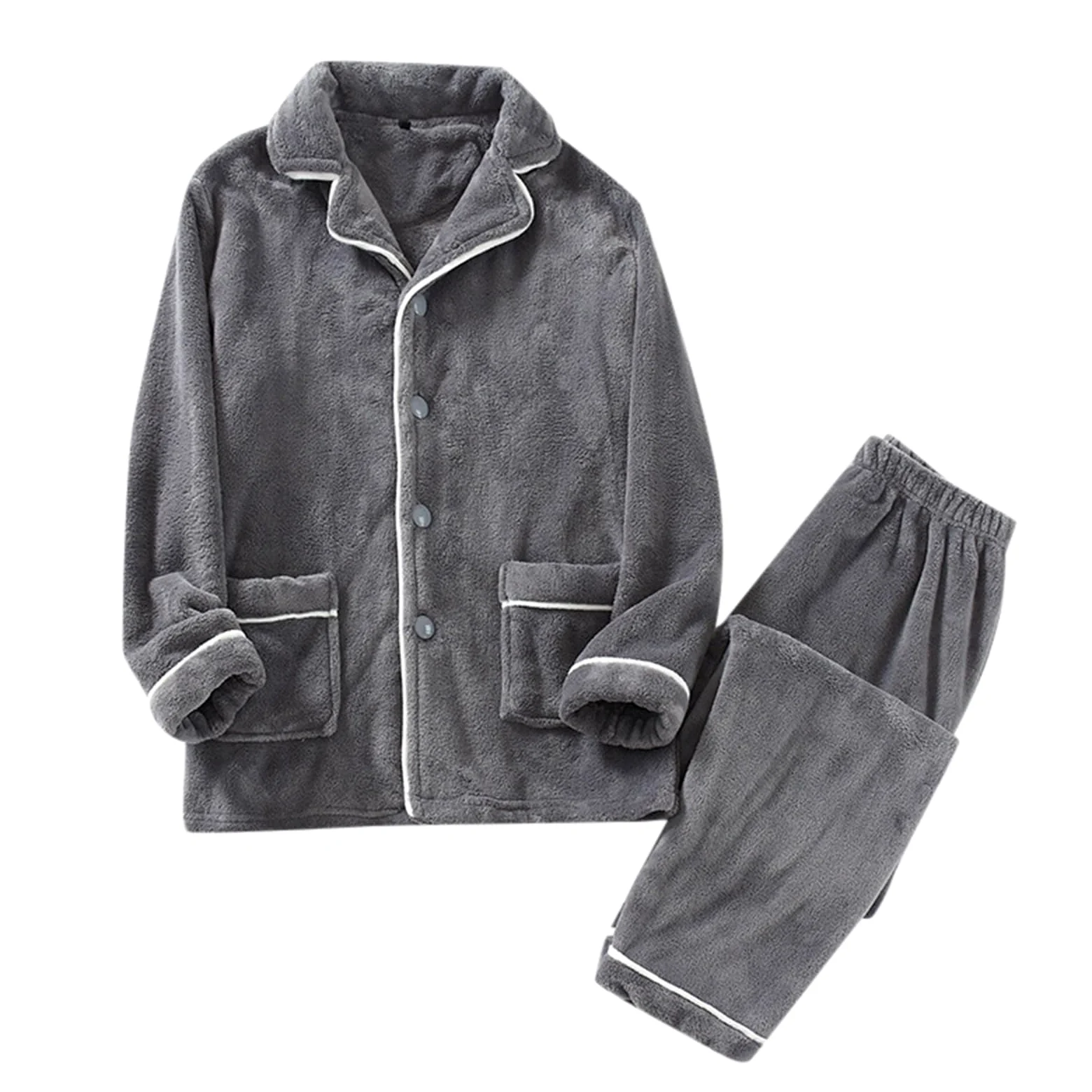 Generisch Conjunto de pijama de invierno para hombre, franela gruesa y mullida