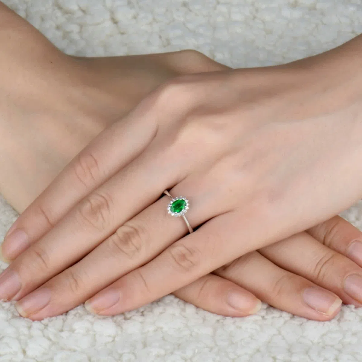 Anillos de Boda Mujer, Alianza Boda Flor de Esmeralda Creada En Laboratorio Ovalado para Esposa Novia Ajuste Cómodo