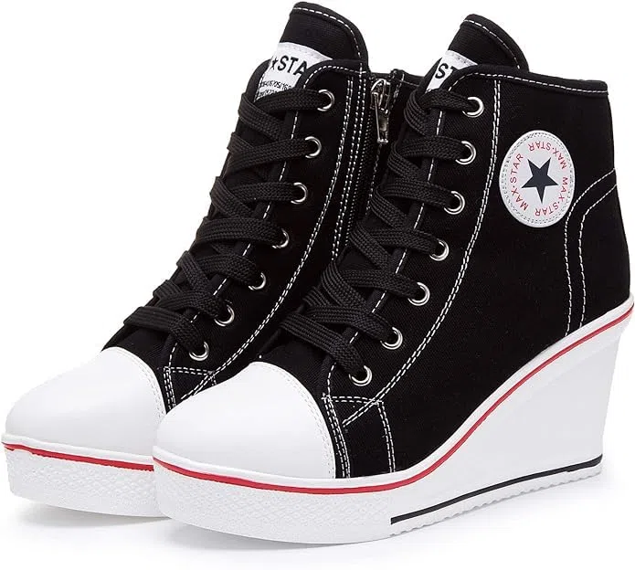 nulala Zapatillas de lona para mujer, con tacón de cuña, zapatillas con altura de tacón, zapatillas de plataforma para correr, para deporte, tiempo libre