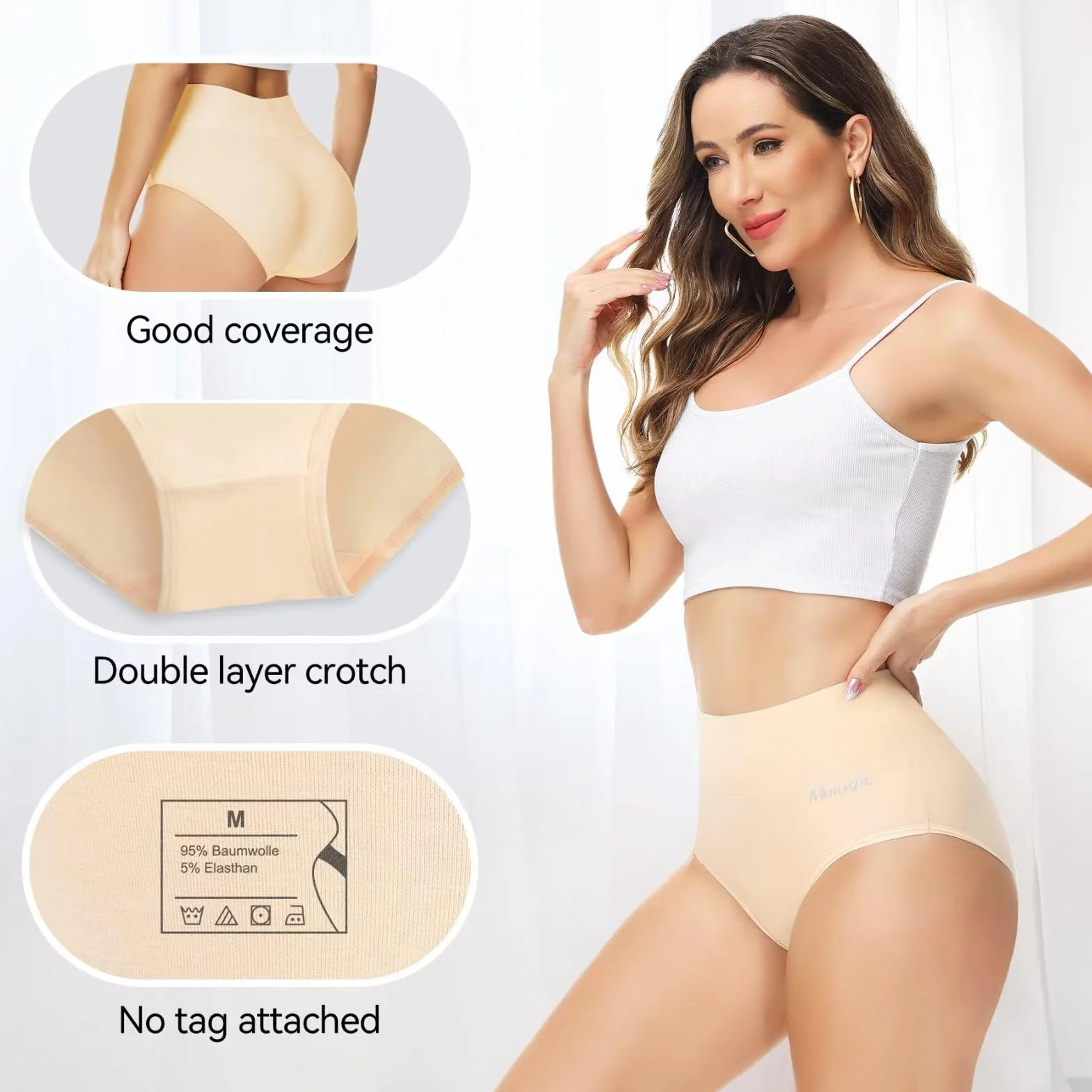 Bragas Mujer Algodón Cintura Alta Pack de 5 Culotte Cómodo Ropa Interior